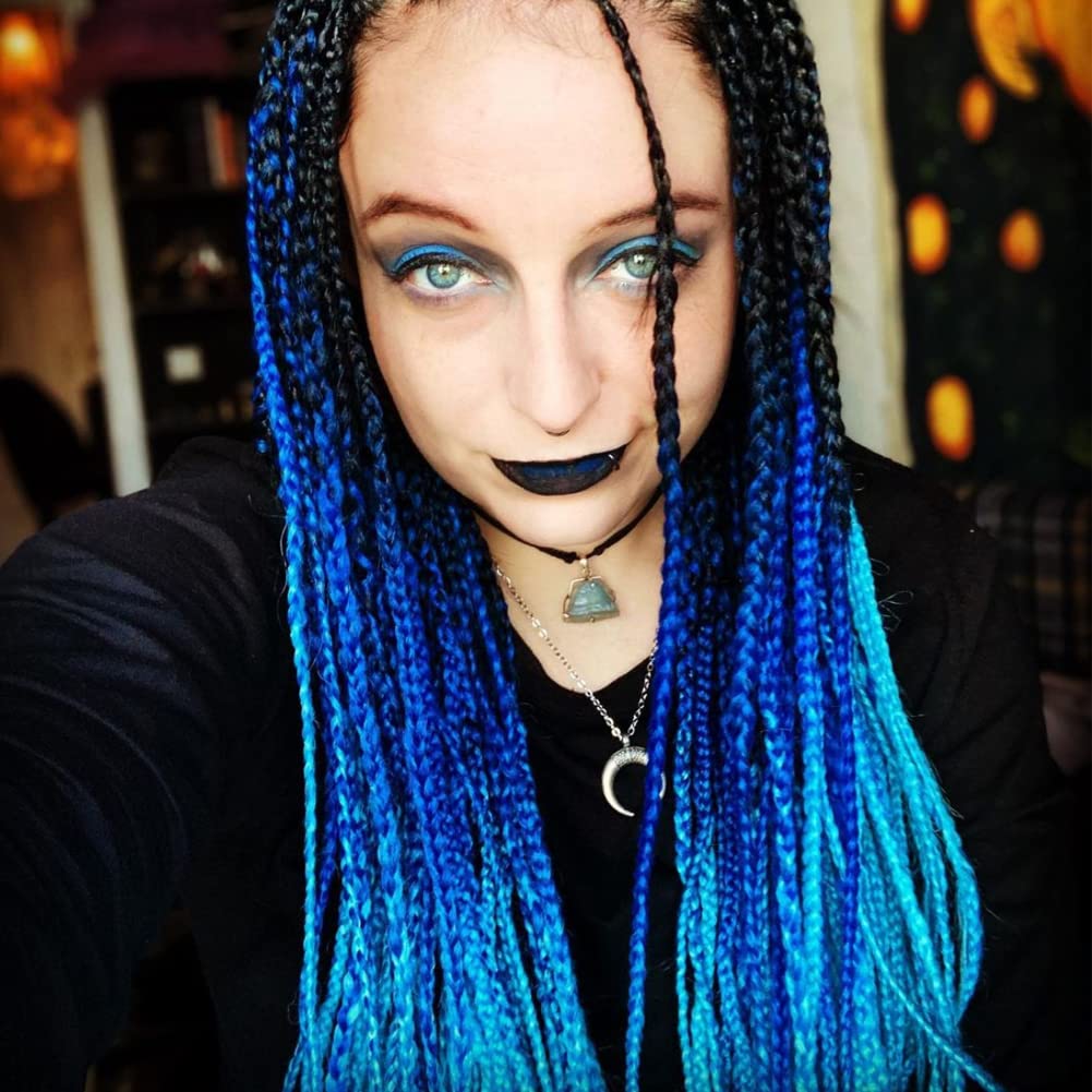 AFBeauty Black Omber Blue Braid Wig for Women Long Synthetic Multi-Color Micro Braided Lace Front Wig Heat Resistance Fiber Afro Braided 26 Inch - Image 2