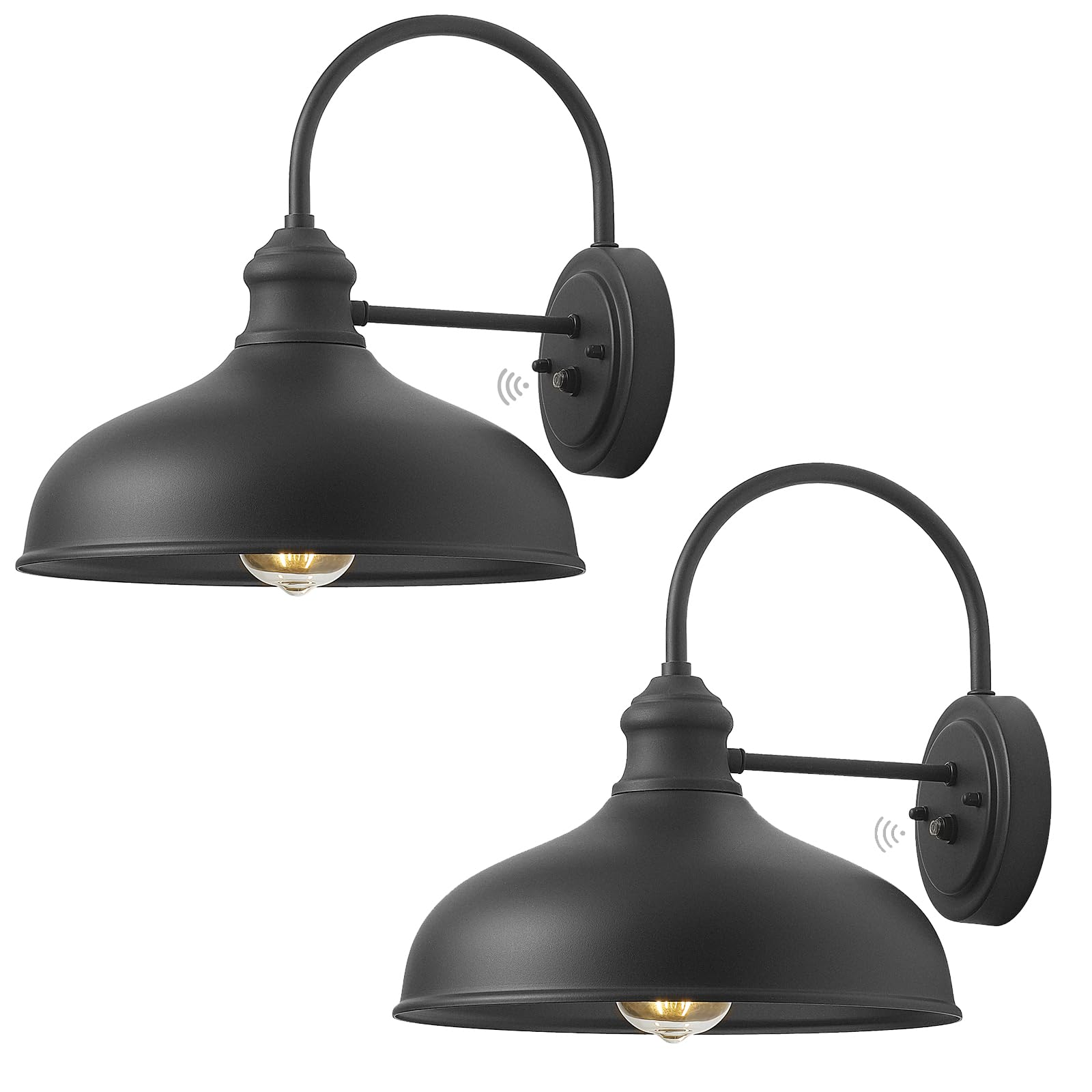 Photo 1 of 12'' Dome Dusk to Dawn Gooseneck Barn Lights Outdoor Black Barn Light with Wall Mount Exterior Gooseneck Porch Barn Wall Lights 2 Pack Farmhouse External Wall Sconce Frontdoor Wall Lighting Matte Black