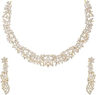KUSHAL'S Fashion Jewellery White Rhodium-Gold Plated Zircon Necklace Set with Hanging Earrings for Women | Adjustable Chai... Price In India