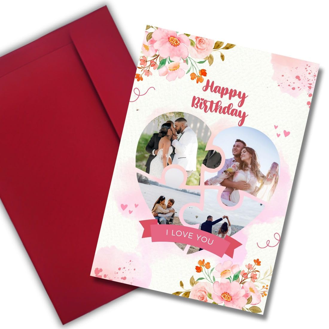 AanyaCentric Customized 4 Personalized Photos Birthday A4 Size Greeting Card for Husband Wife Boyfriend Girlfriend Lover Love