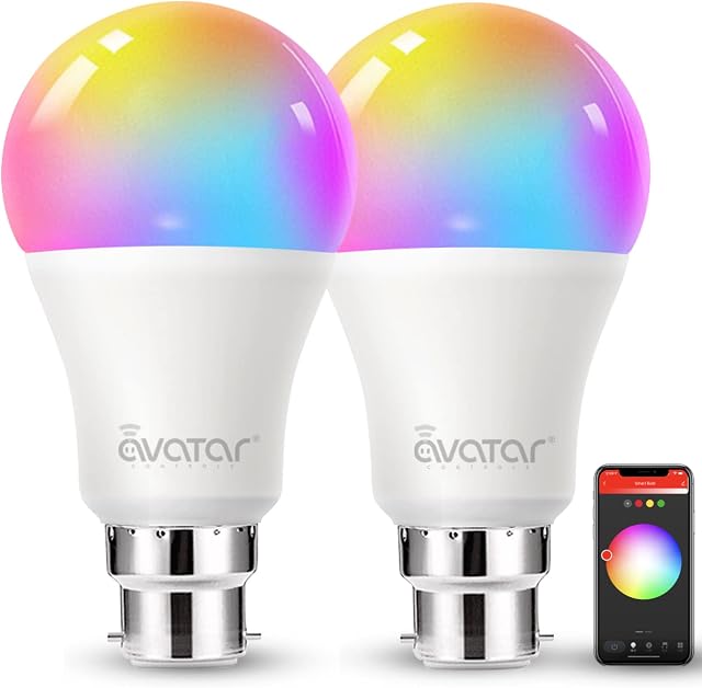 Avatar Controls Smart Bulb Alexa Light Bulbs B22 Bayonet, Colour Changing WiFi LED Lamp Bulbs 9W RGBCW Works with Alexa/Google Home Dimmable Music Sync=80W 800LM by App No Hub Required