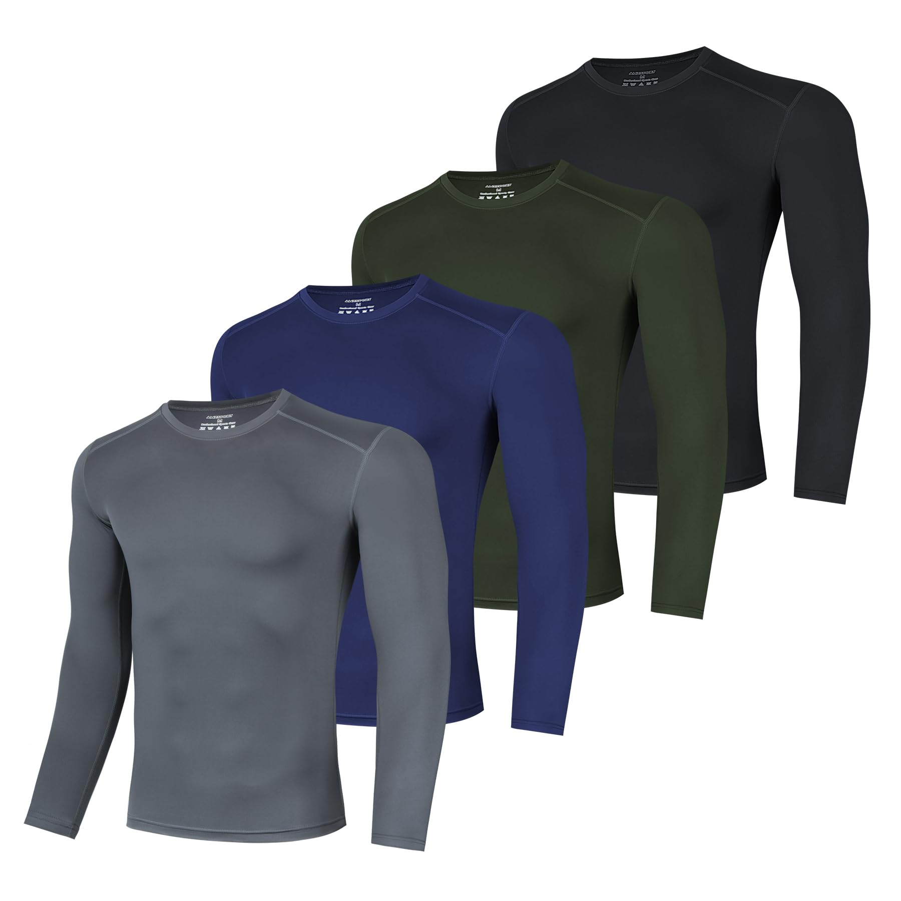 AMZSPORT 2 Pezzi Maglia Compressione Uomo Maglietta Termica Manica Lunga Maglie Sportiva Shirts Traspirante da Asciugatura Rapida Camicia Fitness Palestra
