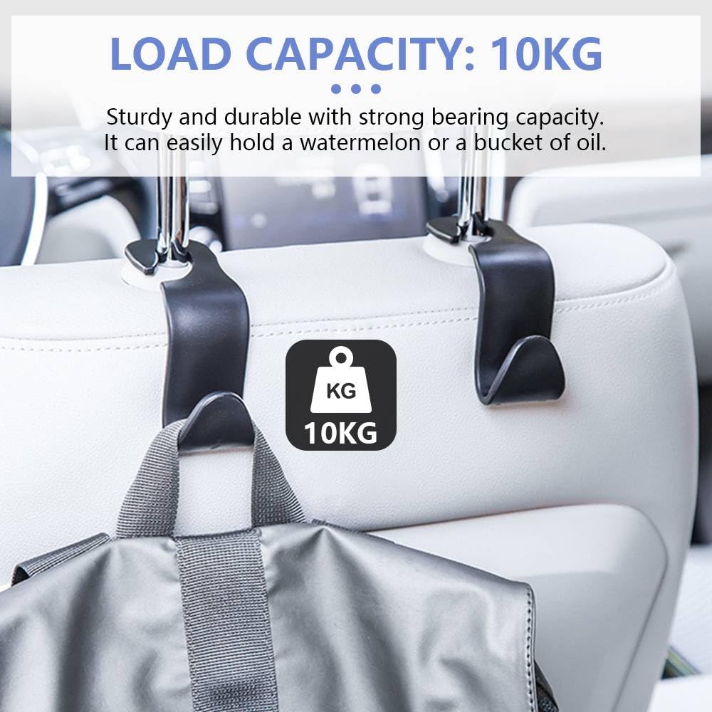 4 Pack Auto Hooks, Car Seat Organiser Hooks, Universal Car Handbag Hooks Strong Back Seat Headrest Hanger for Cloth, Grocery Bags, Backpacks (Black) — view 3