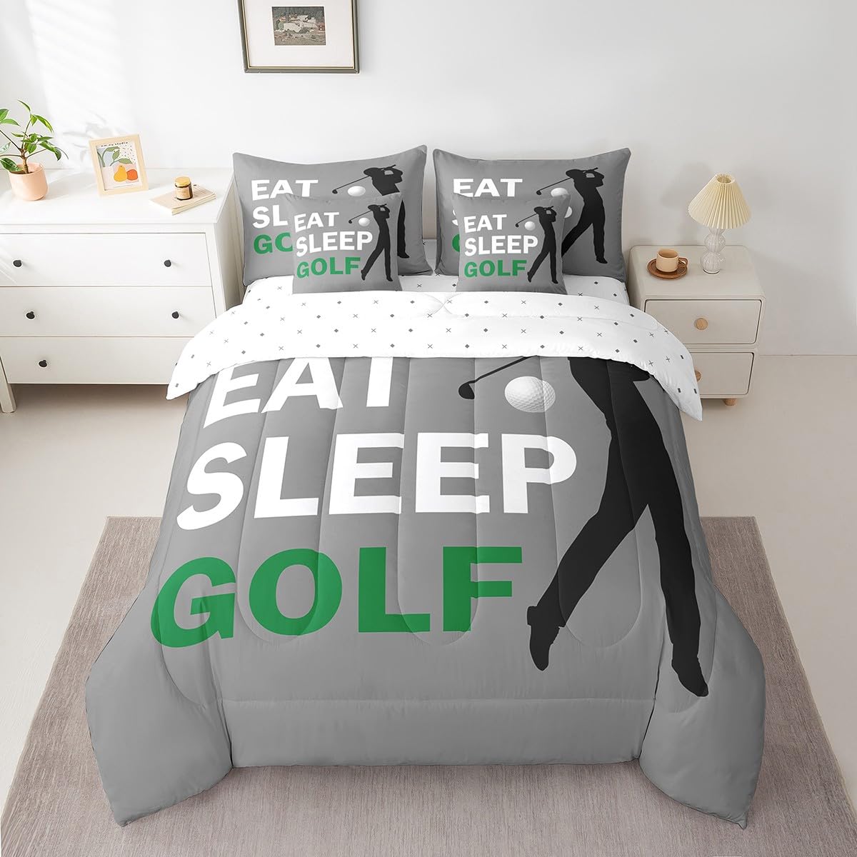 Juego de edredón de golf Feelyou de 7 piezas, el regalo de cama individual para golfistas