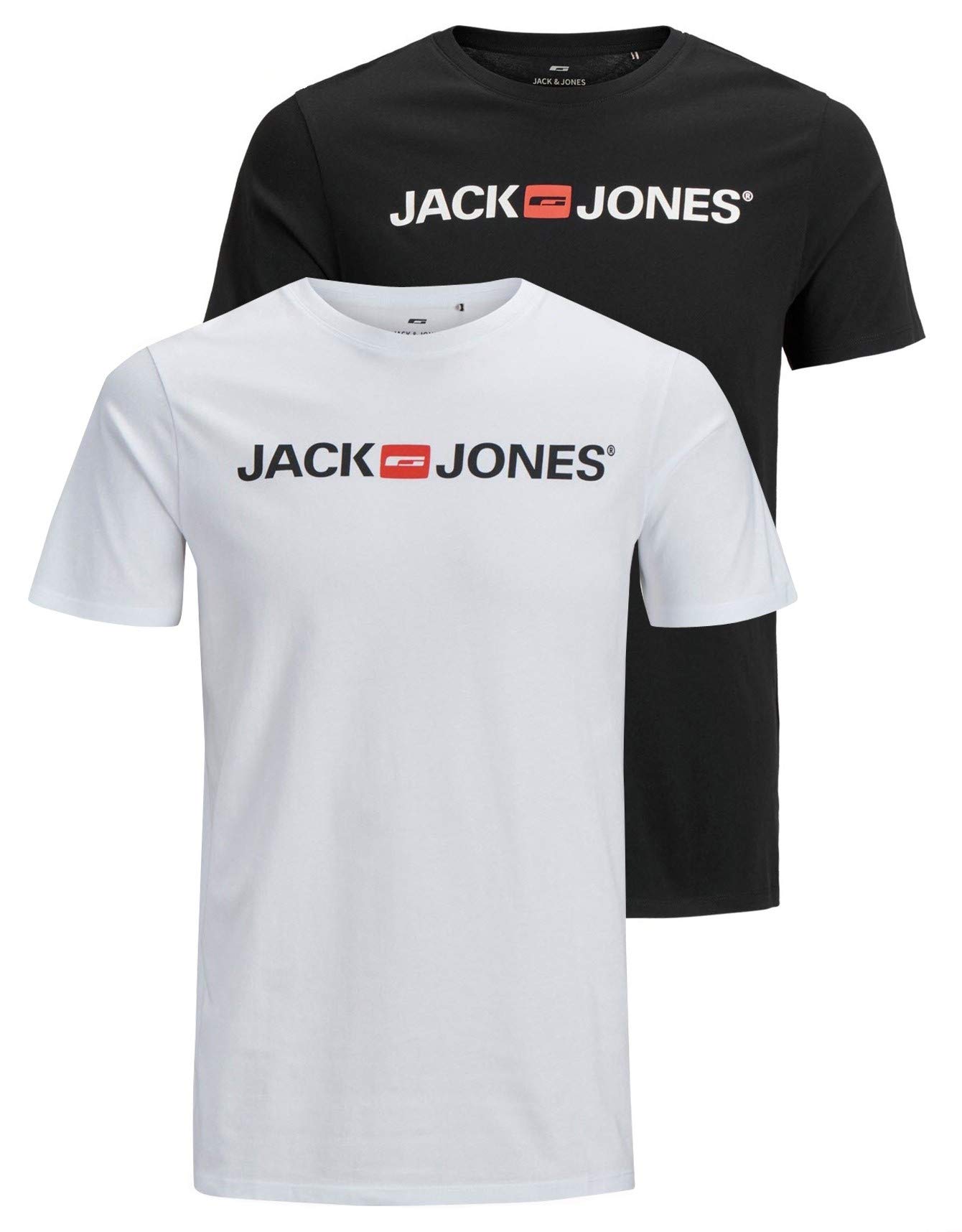 JACK & JONES Men's JJECORP Logo TEE SS Crew Neck, White/2-PACK W. Black/REG FIT, XXXL