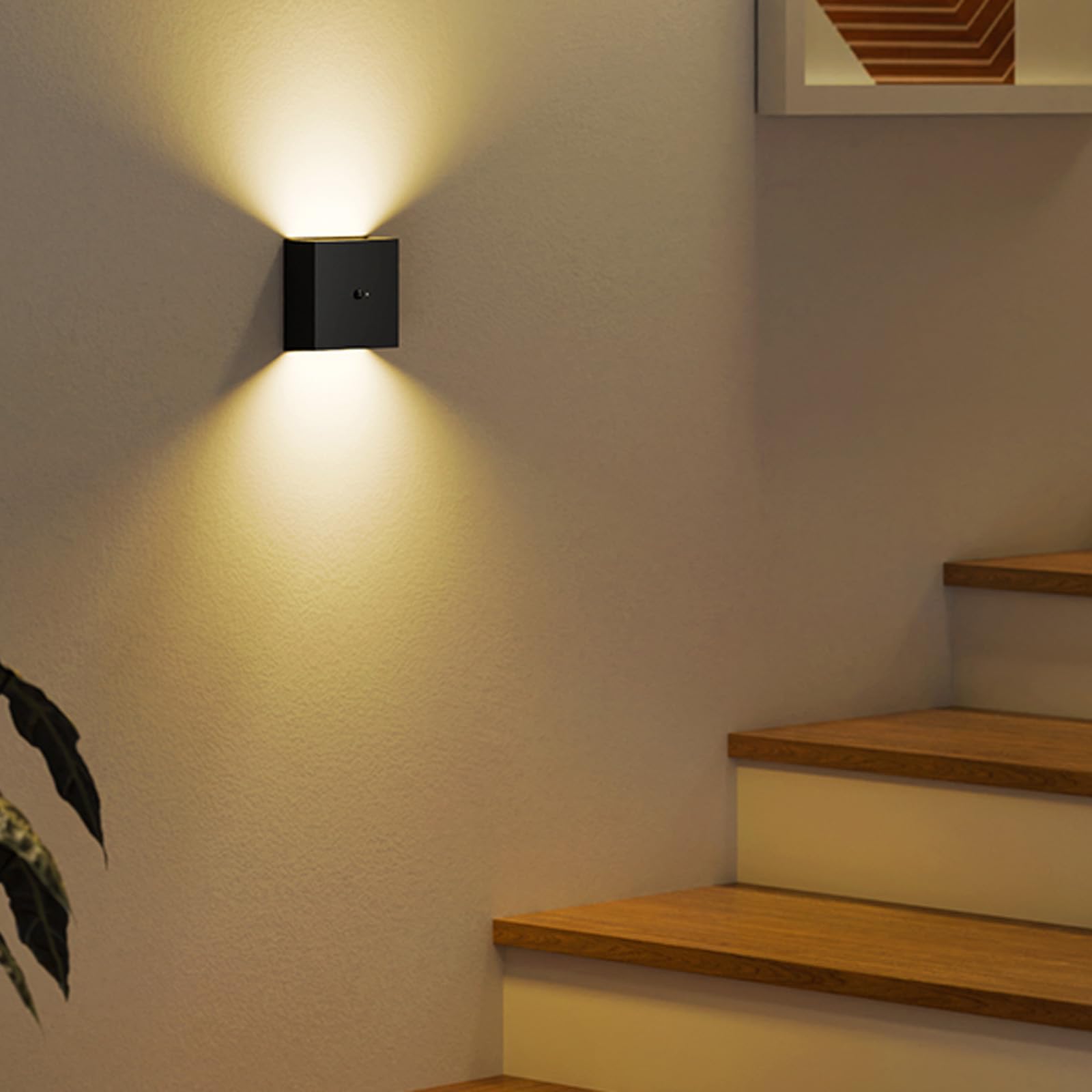 Modern Innen Wandlampe mit Bewegungsmelder Wandleuchte Up Down Wandbeleuchtung LED 2700K/6500K Aluminium Schwarze für Wohnzimmern Arbeitszimmer Treppenhaus (Warmes Licht,2 Stück)
