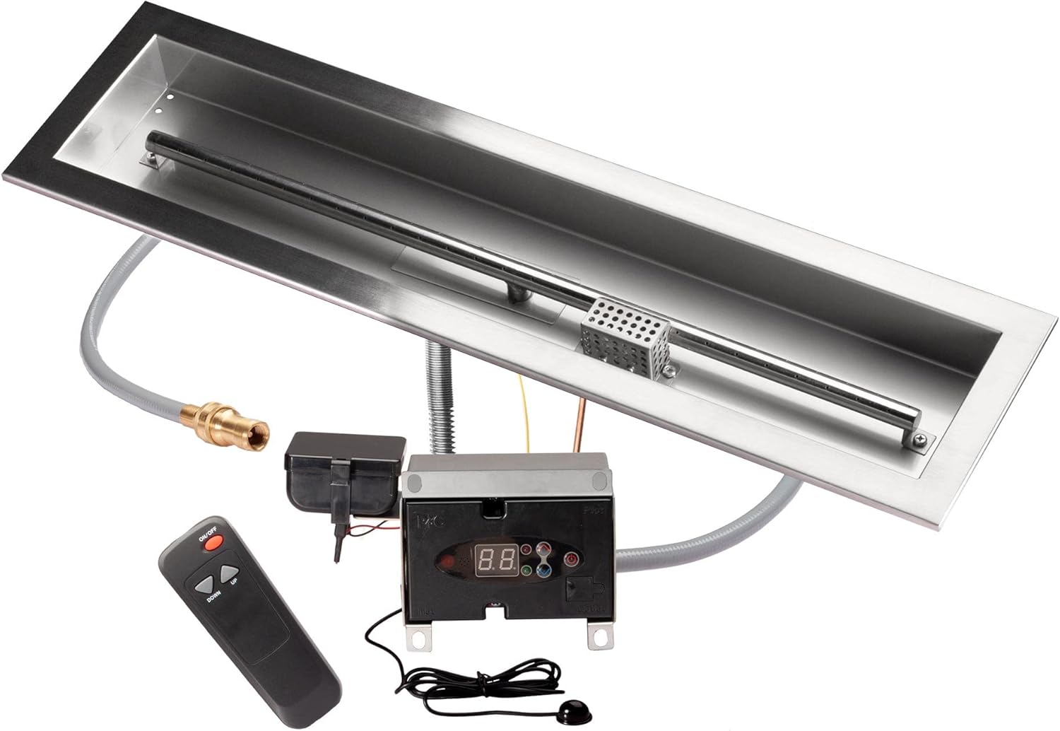 Celestial 30" x 6" Remote Control Fire Pit Burner Kit, Stainless Steel, Electronic Ignition, Natural Gas