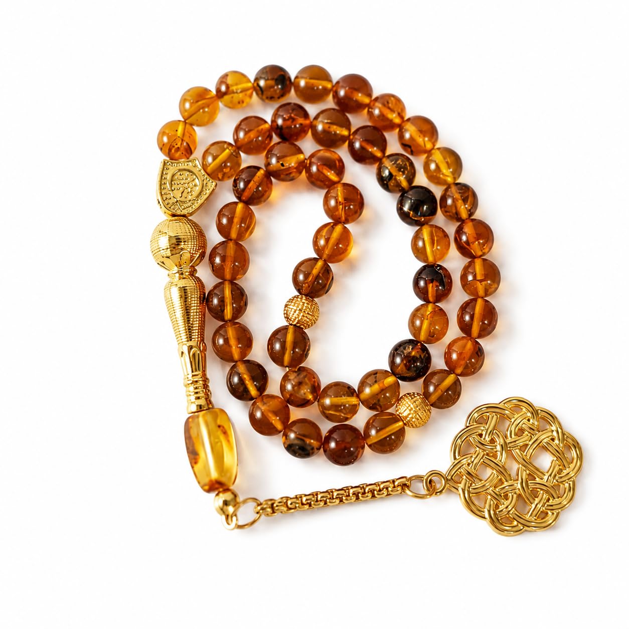 1 pc Natural Amber Tasbih 45 Beads Misbaha Tesbih, Handmade Smooth Muslim Prayer Beads with Counter & Certificate, Gift Box, Ramadan Eid Hajj Umrah Gift for Men