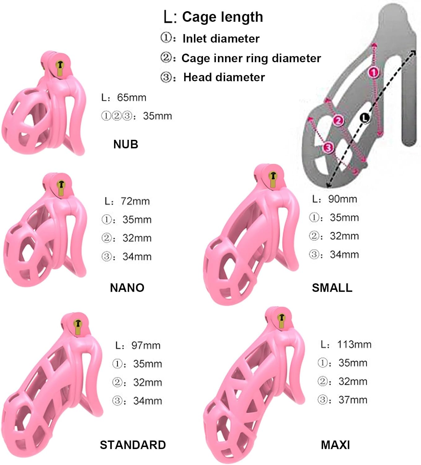 Male Chastity Cage Resin Cock Cage Chastity Device Cobra 2.0 Male Chastity Device with 4 Rings Lightweight Pink Cage Male Chastity Devices Lock Adult Sex Toys for Penis Exercise（NUB）