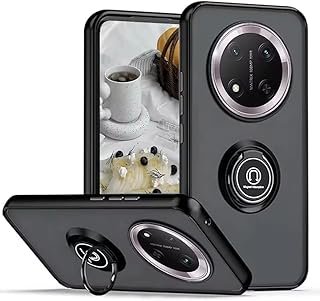 جراب موبايل متوافق مع هونر x9c اكريليك غير لامع + بولي كربونات + بولي يوريثين حراري من فاسينيشن، جراب حماية مع حلقة 360 درجة، جراب حماية مضاد للصدمات لموبايل هونر x9c (أسود)