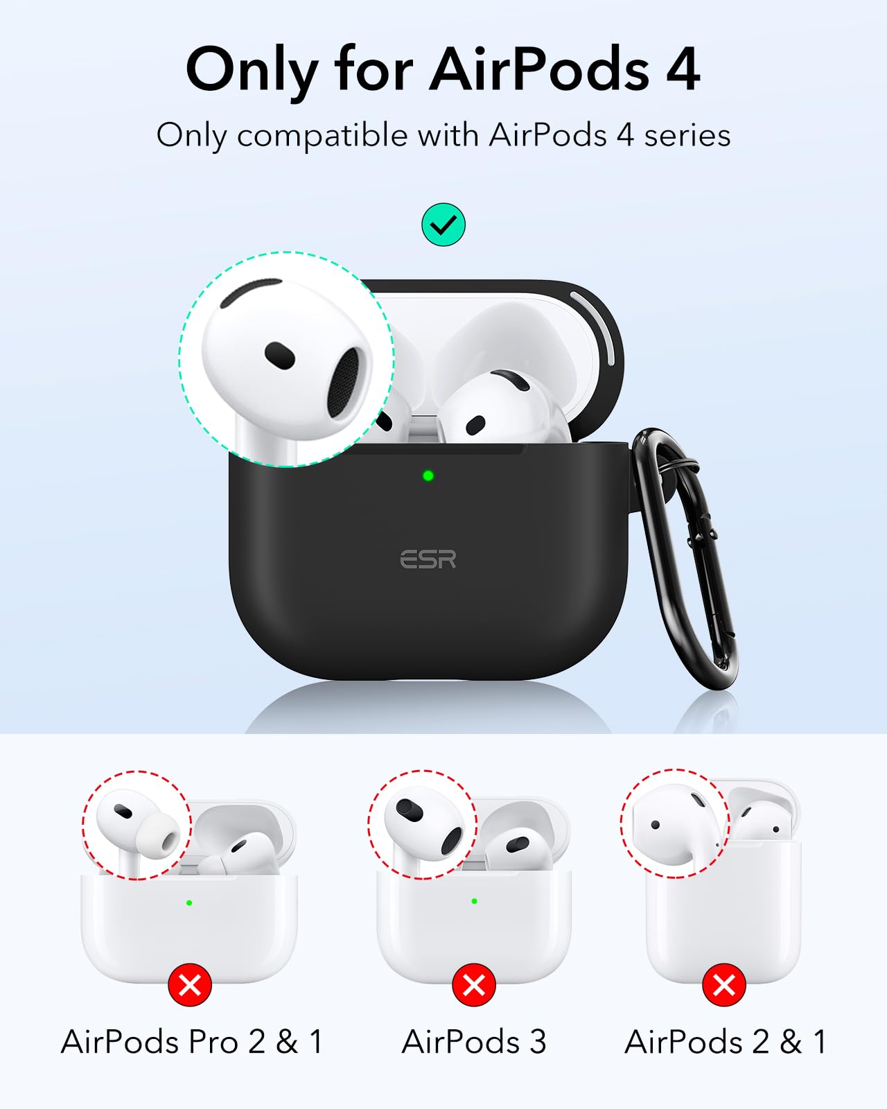 ESR for AirPods 4 Case (HaloLock), Compatible with AirPods 4th Generation Case (2024) (USB-C), Compatible with MagSafe, Full Drop Protection Cover with Carabiner, Magnetic Lid Lock, Black