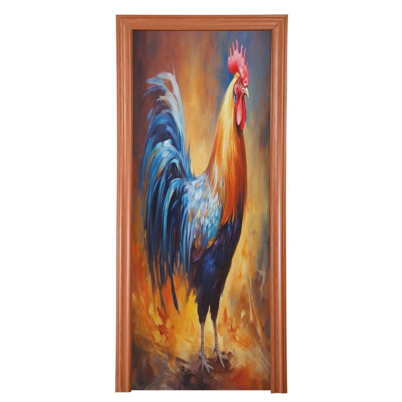 FLildon Colorful Rooster Door Cover Decoration, Party Accessory Porch Decor for Festive Ornament Room Door Covers 35 x 79 Inch