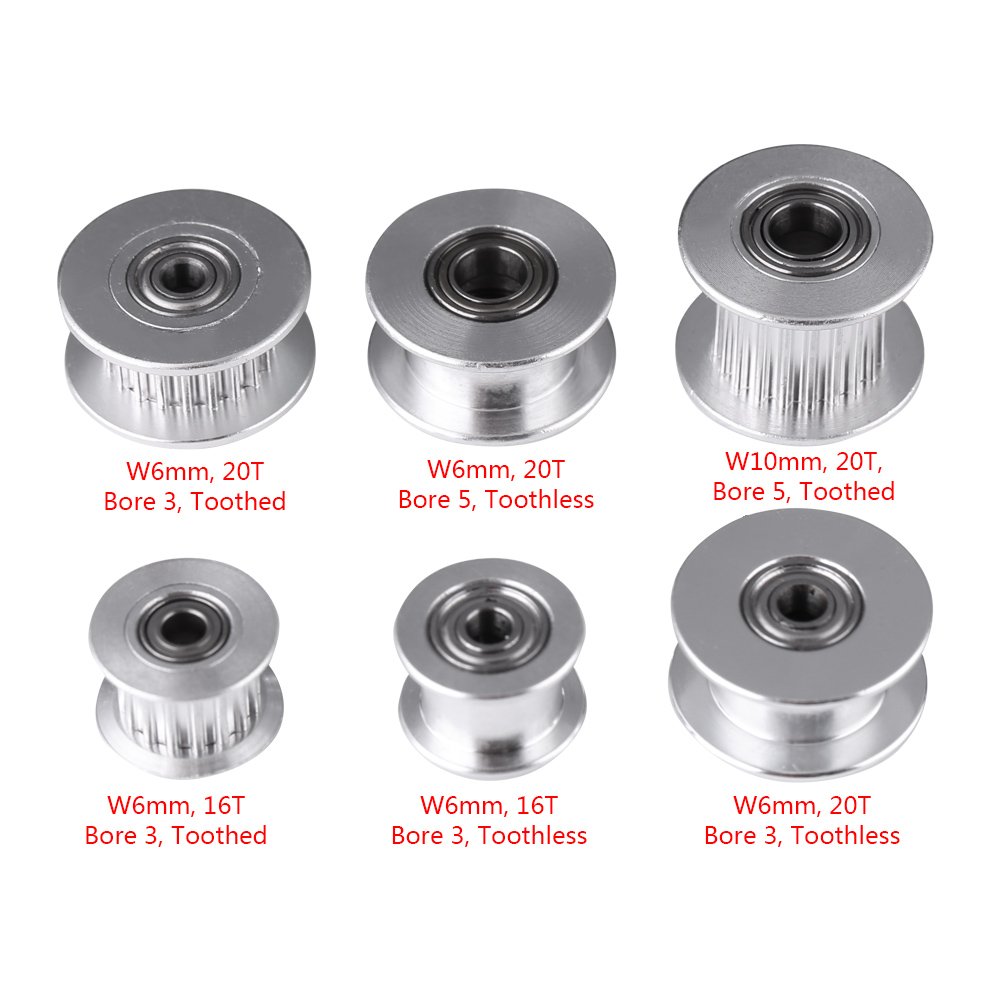 Aluminiowe koło pasowe rozrządu do drukarki 3D - 5-częściowy zestaw, 2GT, otwór 3 mm/5 mm, 16/20/zęby bezzębne, szerokość paska 6 mm/10 mm (W6 mm 16T otwór 3 bezzębny)