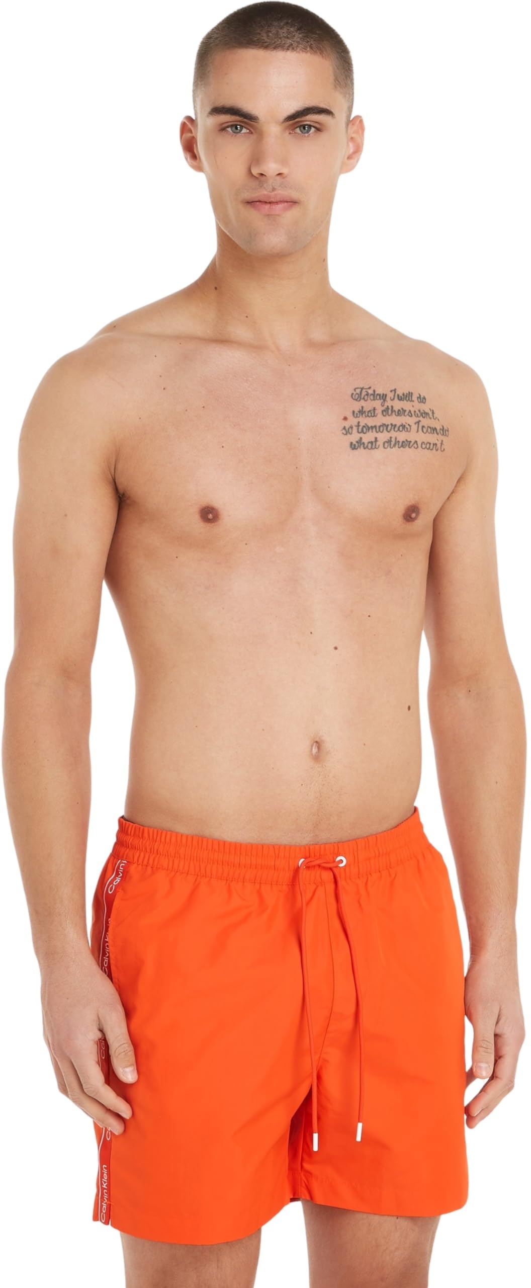 Calvin Klein Men's Orange (Acid Orange) Swim Trunks Drawstring Mid-Length, Medium