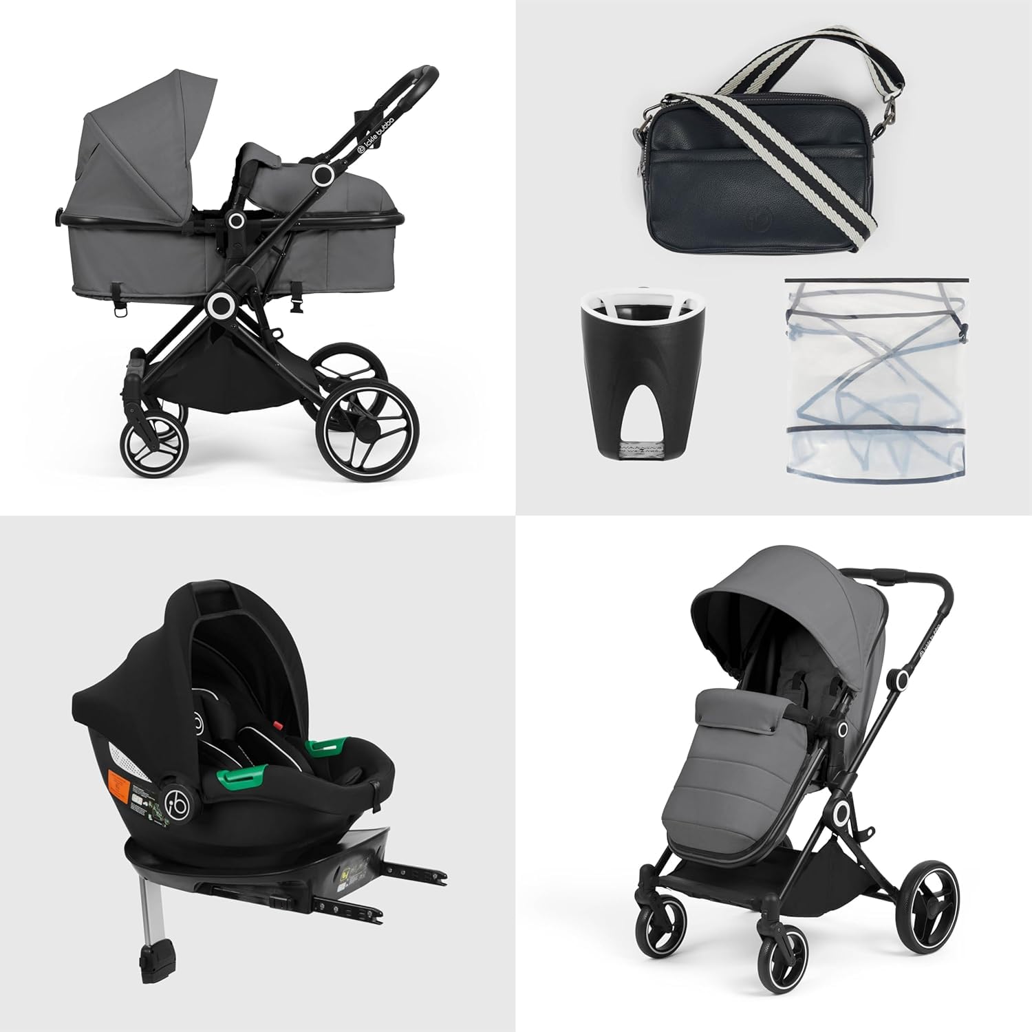 Ickle Bubba Atom 3w1 z fotelikiem Cirrus i bazą ISOFIX – kompaktowy, lekki wózek od urodzenia do 22 kg, idealny system podróżny i-Size (Grafitowy Szary)