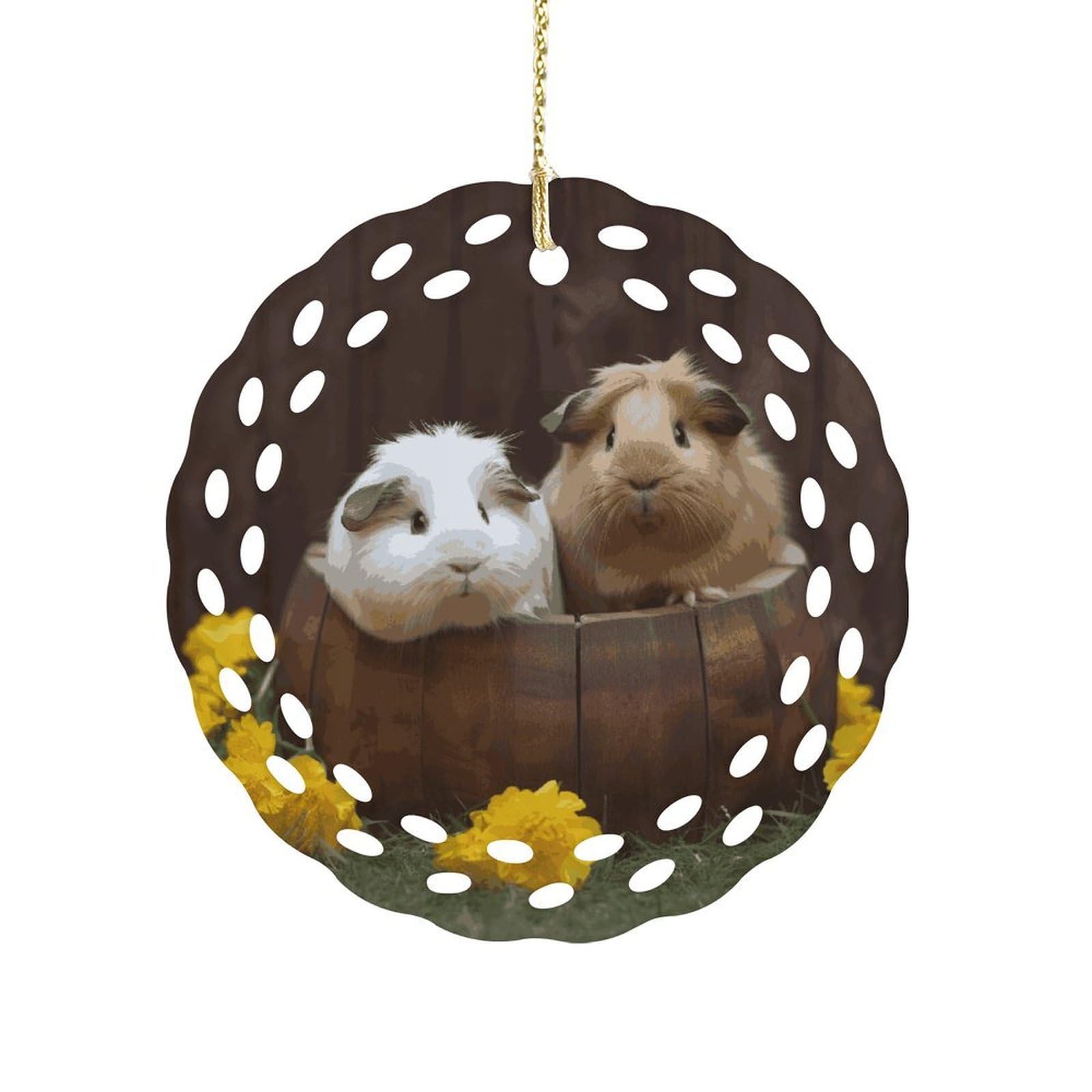 Btcowzrv Style Guinea Pigs Ceramic Ornament,Round Ornaments With Hole Easy To Hang,Hanging Ornament For Wedding Party Home Window Garden Christmas Day Decor