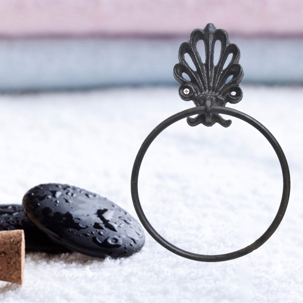 Anello Portasciugamani Rotondo in Ferro Battuto, 2 Pezzi | Stile Retro Semplice ed Elegante, Nero, Accessori di Montaggio Inclusi