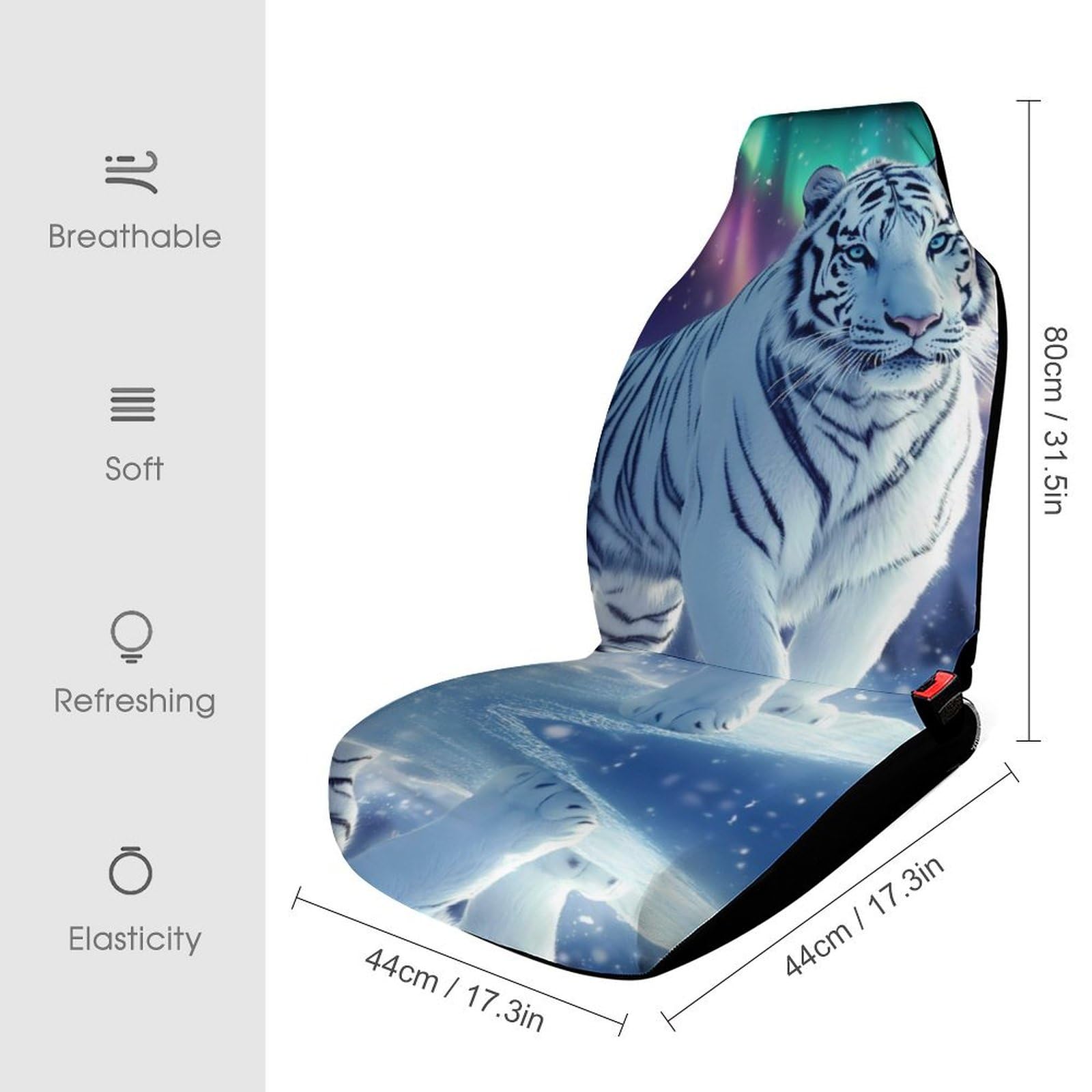 White Tiger Northern Lights Car Seat Covers Universal Car Front Seats Protector Auto Interior Accessories 2PCS