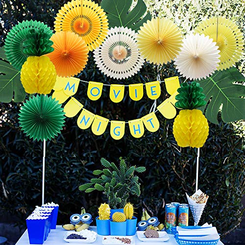 Image of MEIDUO Summer Pineapple Party Decoration, Hawaiian Party Supplies Tropical Palm Leaves Honeycomb Pineapple Hanging Paper Fans for Adults Kids Birthday Baby Shower Bachelorette (Yellow)