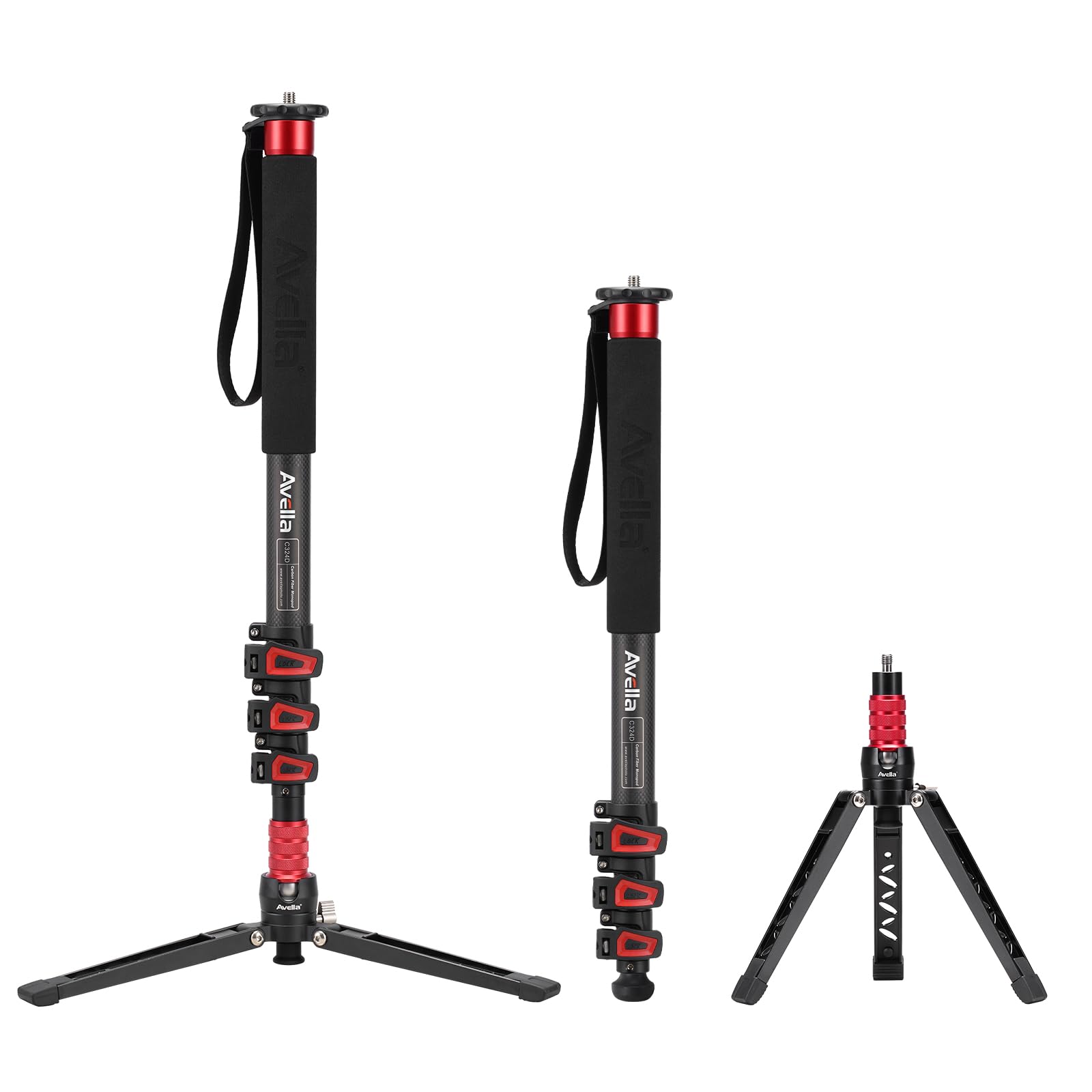 Avella C324D Carbon Fiber 67 Inch Camera Monopod Professional Telescopic Video Monopods Base Tripod for Canon Nikon Sony Olympus Panasonic DSLR Camera