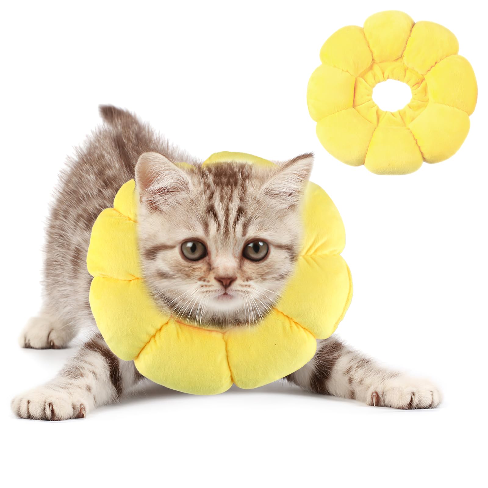 Moosono Halskrause Katze, Weich Halskrausen für Katzen, Einstellbarer Katzenkragen für Nach Operationen, Sonnenblume Katzen Halskrause für Kleine Hunde und Katzen (Gelb)