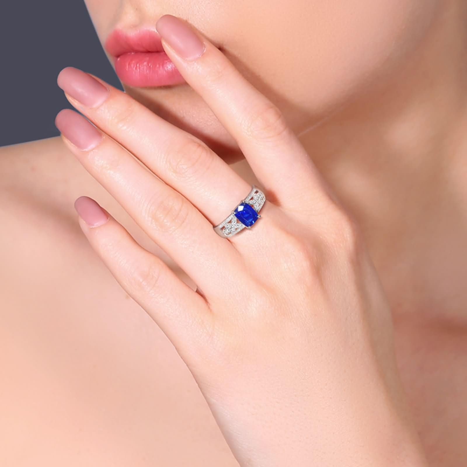 Obrączki ślubne damskie z białego złota 9Kt / 14Kt / 18Kt, puste i 4 szczęki prostokątne szafir 2,19ct i diament, obrączki ślubne w kolorze srebrno-niebieskim, dla kobiet
