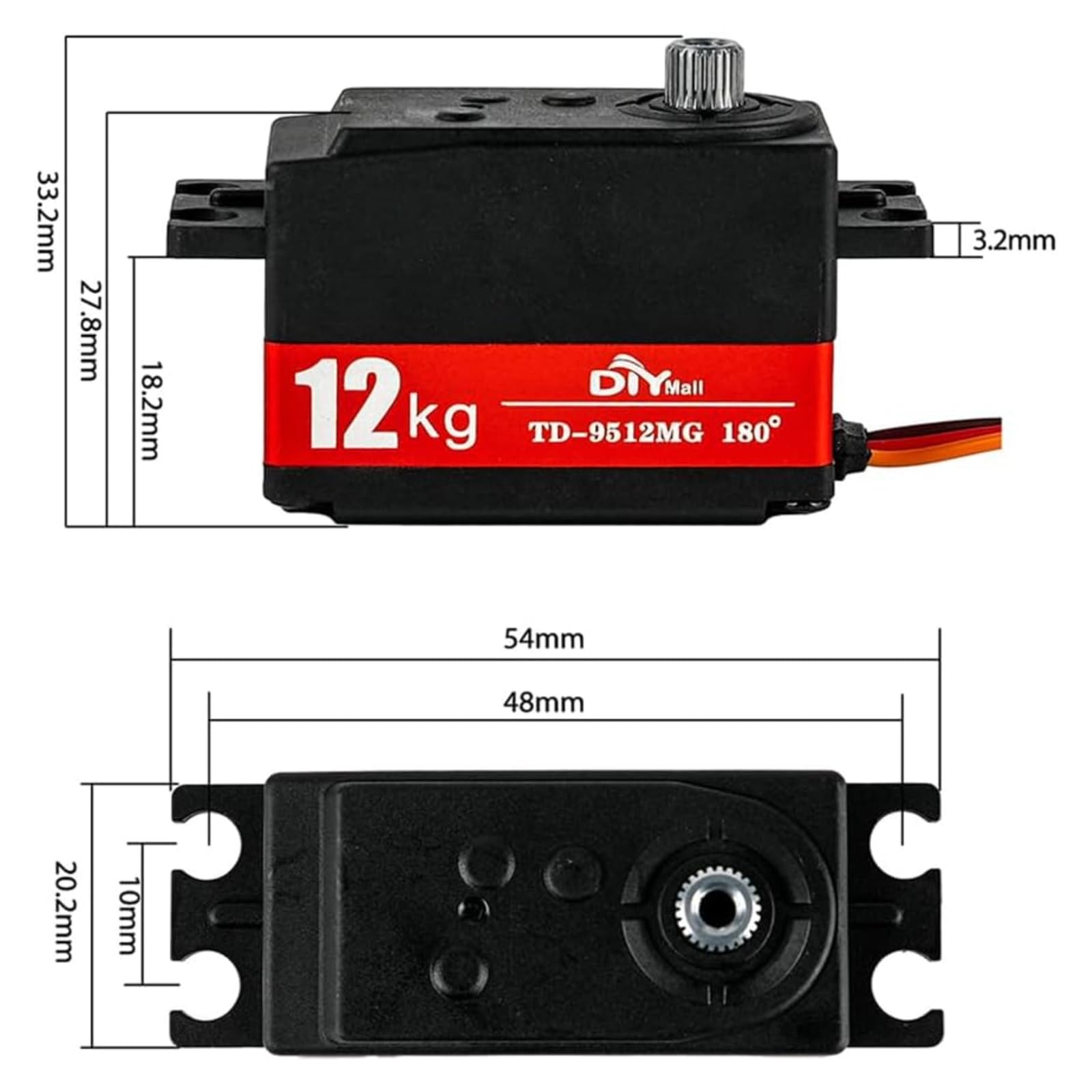 TD-9512MG - Servo digitale a basso profilo, trasmissione in metallo, coppia elevata, 4,8-7,4 V, per robot 1/10 1/8 RC Car (angolo di controllo 180 gradi)