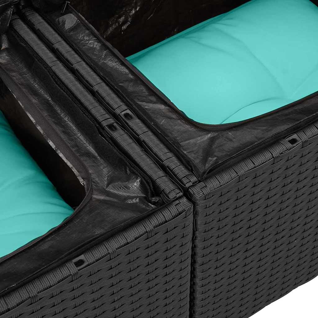 Hothingwell Sofa ogrodowa modułowa 6-osobowa czarna polirattanowa | Rama ze stali proszkowej, wbudowane przechowywanie, regulowane moduły, temperatury