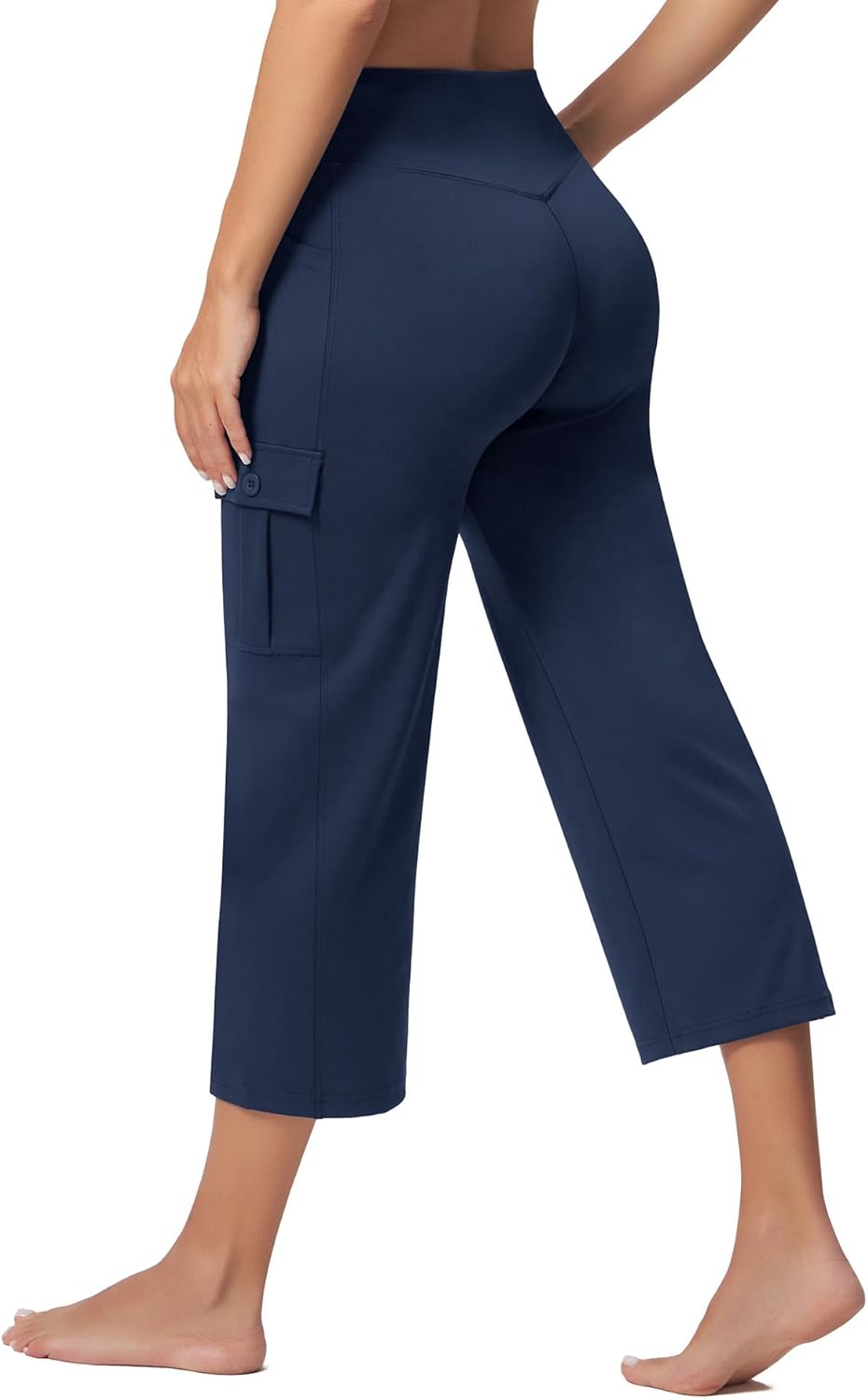 Casei Women's 21" Yoga Capris High Waisted with Pockets Cargo Capri Pants Straight Leg Casual Workout Travel Cropped Pants - Image 2