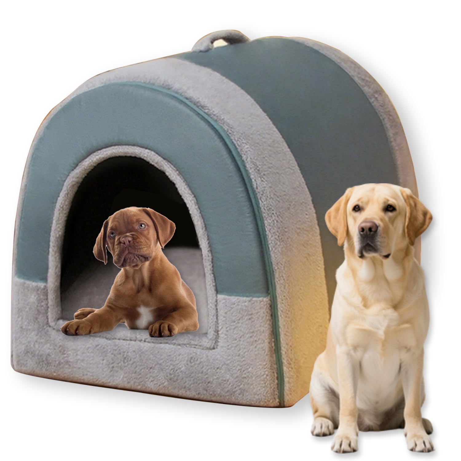 Large Dog Bed 2 in 1 Dog House Bed for Indoor Cat,Luxurious Calming Warm Pet Cave Anti Anxiety Washable Dogs House Removable Pet Beds Non-Slip Base (Blue,56 * 43 * 43CM-L)