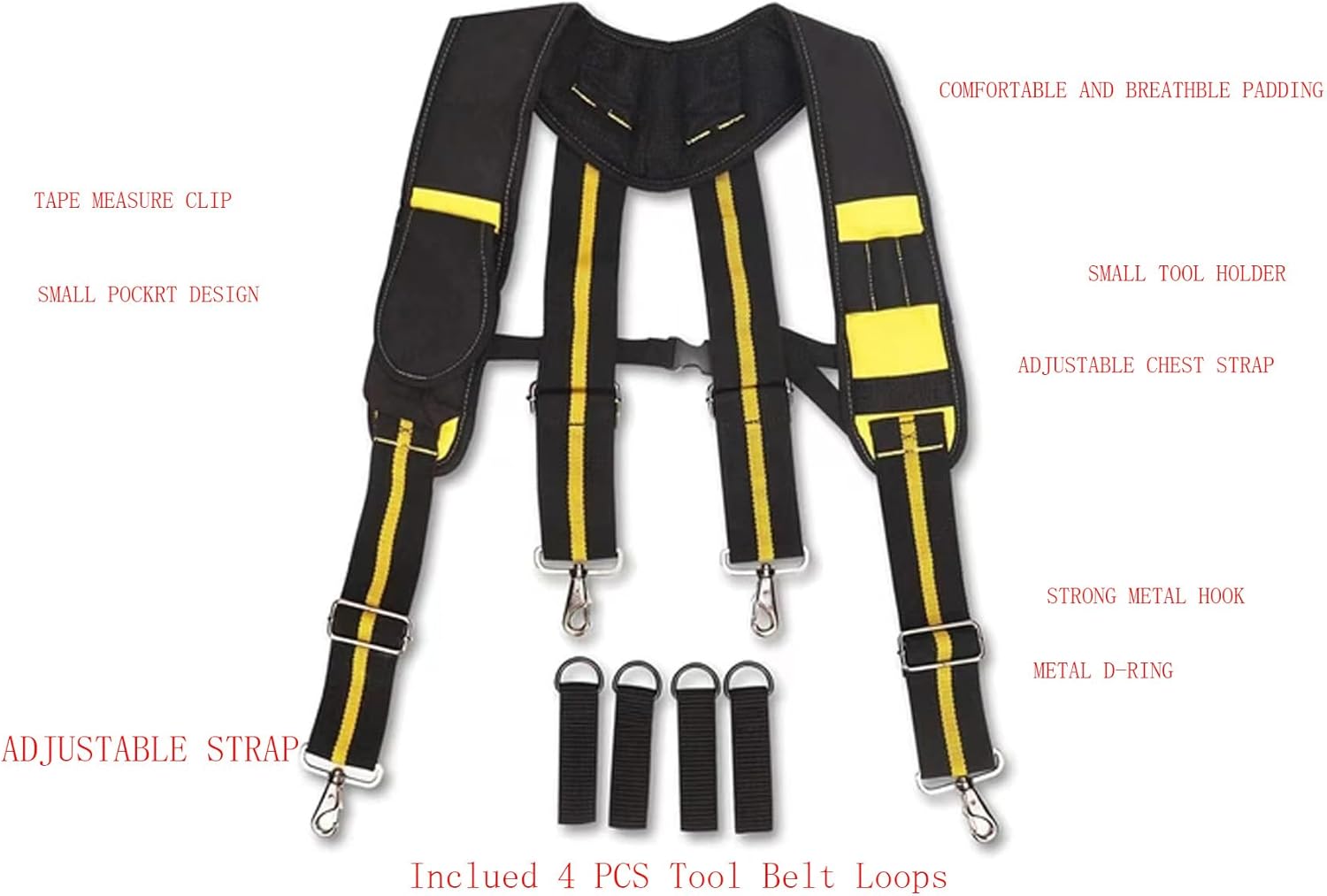 Cedriany Tool Belt Suspenders for Work Belt Suspenders Heavy Duty Padded with Attachment Loops for Men - Image 2