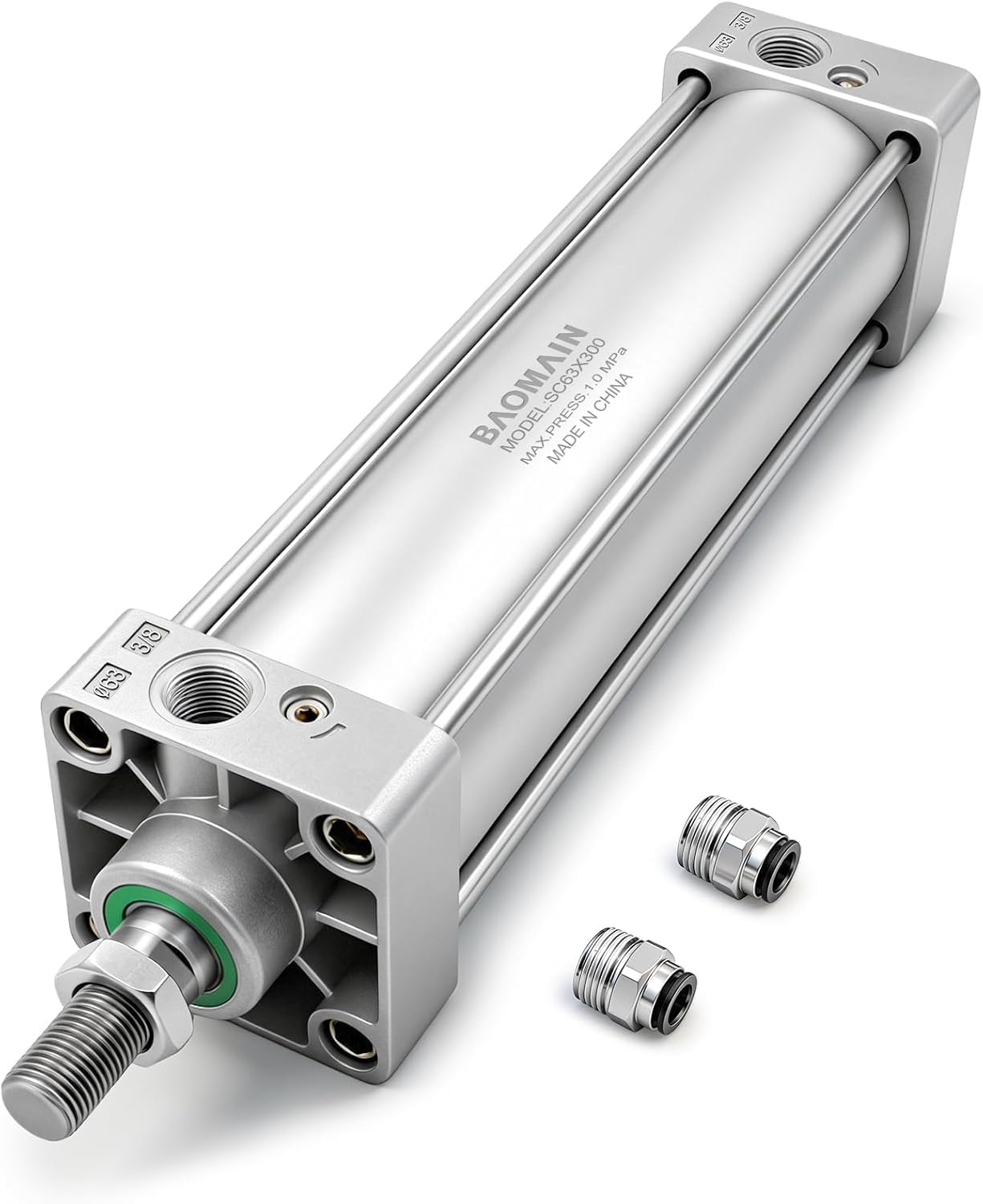 BAOMAIN SC 63 x 300 Pneumatikzylinder,Standardzylinder Doppeltwirkend, 63mm (2-1/2") Bohrung, 300mm Hub, 1 MPa, PT 3/8" Anschluss, Luftzylinder für Industrie & Automatisierung