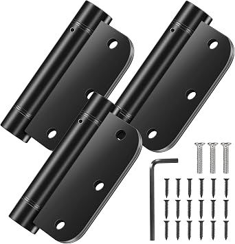 3.5 Self-Closing Door Hinges, 3.5 Inch x 3.5 Inch Spring Hinges, Stainless Steel Adjustable Door Hinges with 5/8" Radius Corners, 3 Pack Auto Close Hardware Hinges 3.5 3pack, Black