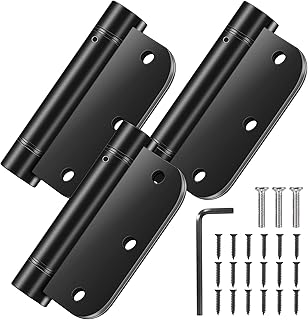 3.5'' Self-Closing Door Hinges, 3.5 Inch x 3.5 Inch Spring Hinges, Stainless Steel Adjustable Door Hinges with 5/8" Radius Corners, 3 Pack Auto Close Hardware Hinges (3.5'' 3pack, Black)