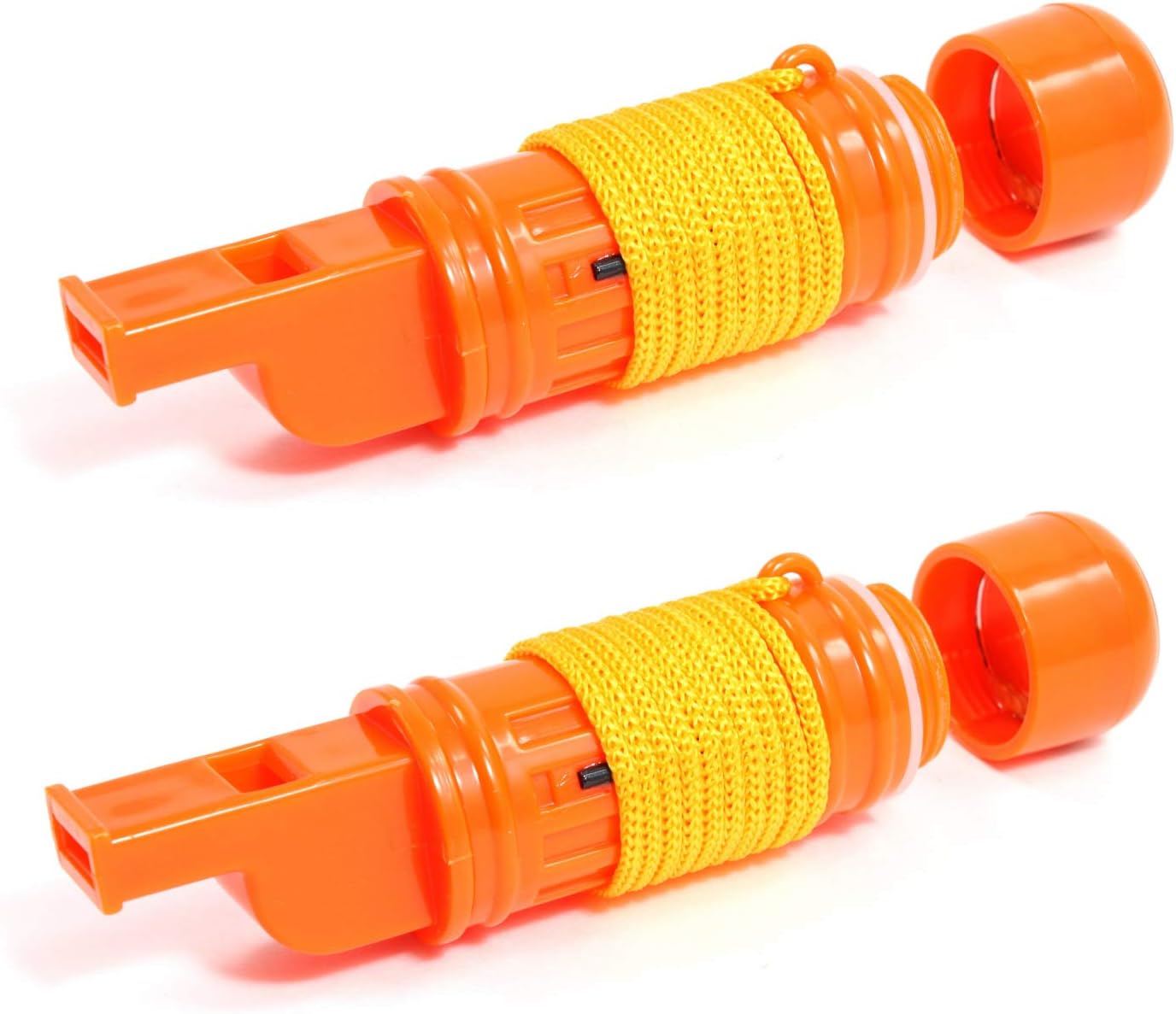 SE 5-in-1 Orange Survival Whistle with Compass, Signaling Mirror, Lanyard, and Fire Starter – 112dB, 4.5-Inch Length – Ideal for Hiking, Camping, Emergencies (2-Pack) – CCH5