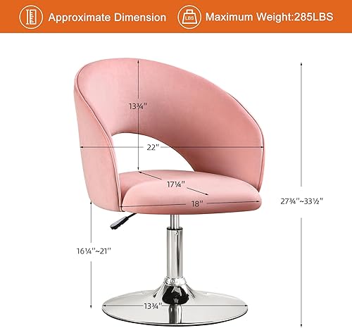 Vista 47 de Furniliving Swivel Vanity Stool Contemporary Round Velvet Back Tilt Accent Chairs 360° Makeup Chair with Chrome Frame Height Adjustable Charming