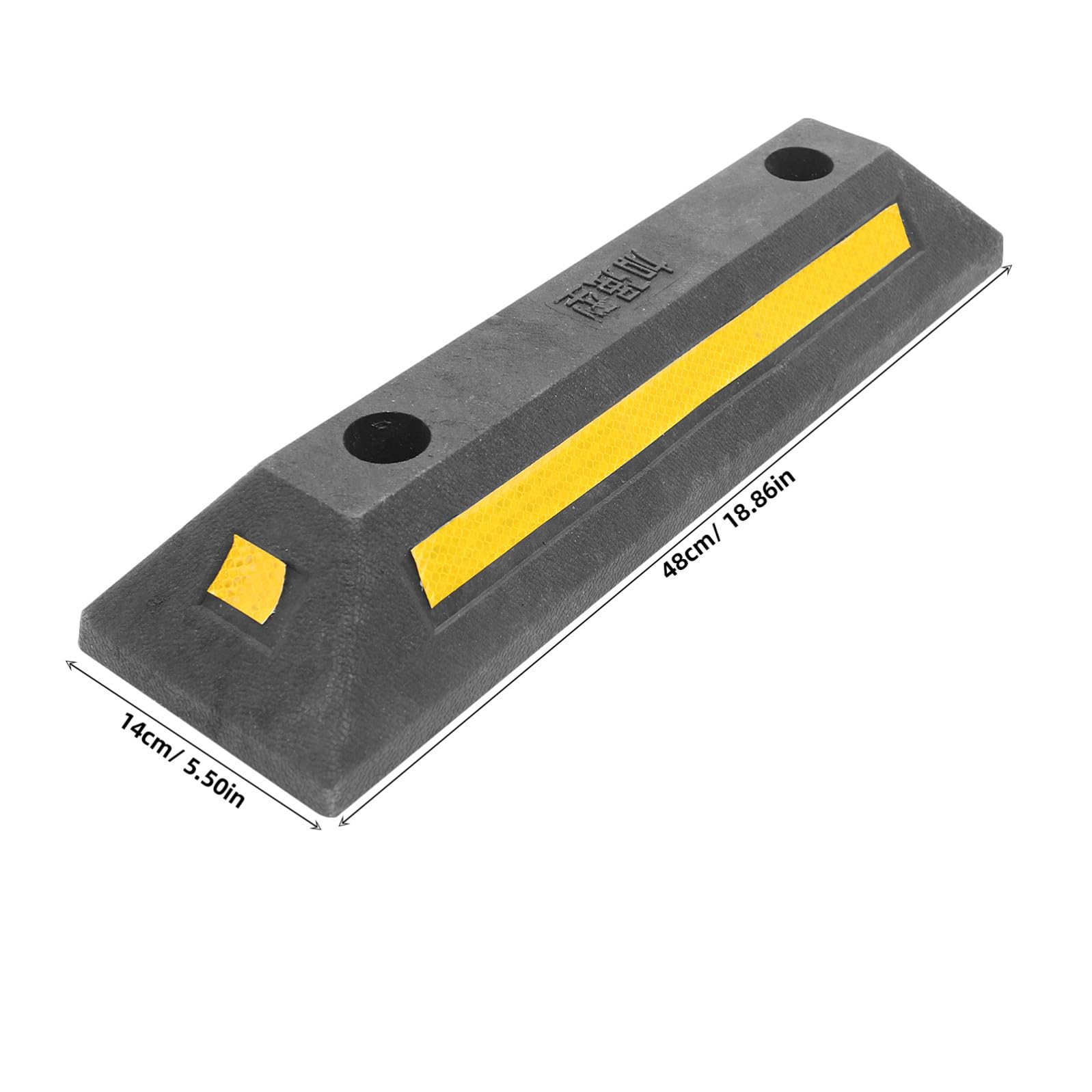 Tope de Rueda de Caucho Reforzado 480x130x80 Mm, Bloqueador de Aparcamiento para Garaje, Ayuda para Estacionar Vehículos, Indicador de Parada Alta Resistencia y Cinta Reflectante