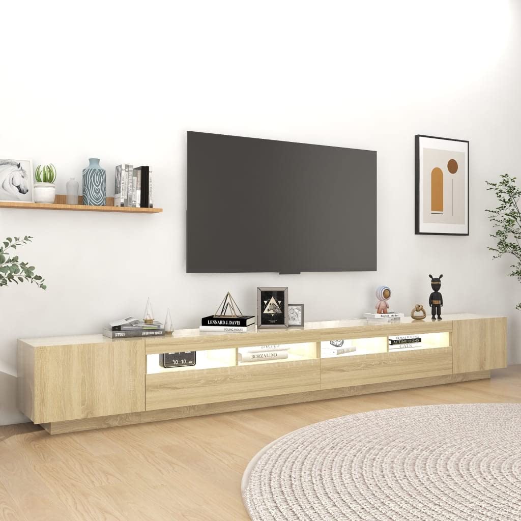 Mueble de TV con Luces LED, Roble Sonoma, 300 x 35 x 40 cm, Mueble de Centro de Entretenimiento, Mueble de Alta Fidelidad, Mueble de Sala de Estar
