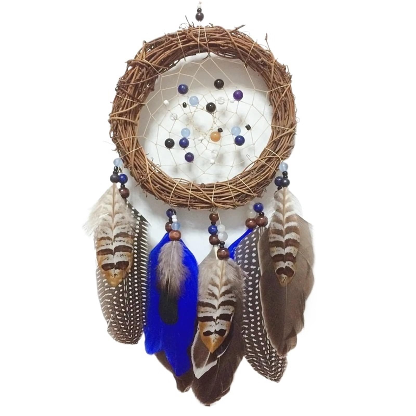 2PCS Handmade Dream Catcher Hanging With Rattan Bead Feathers Wall Car Decoration Ornament Dreamcatcher for Bedroom(Blue)