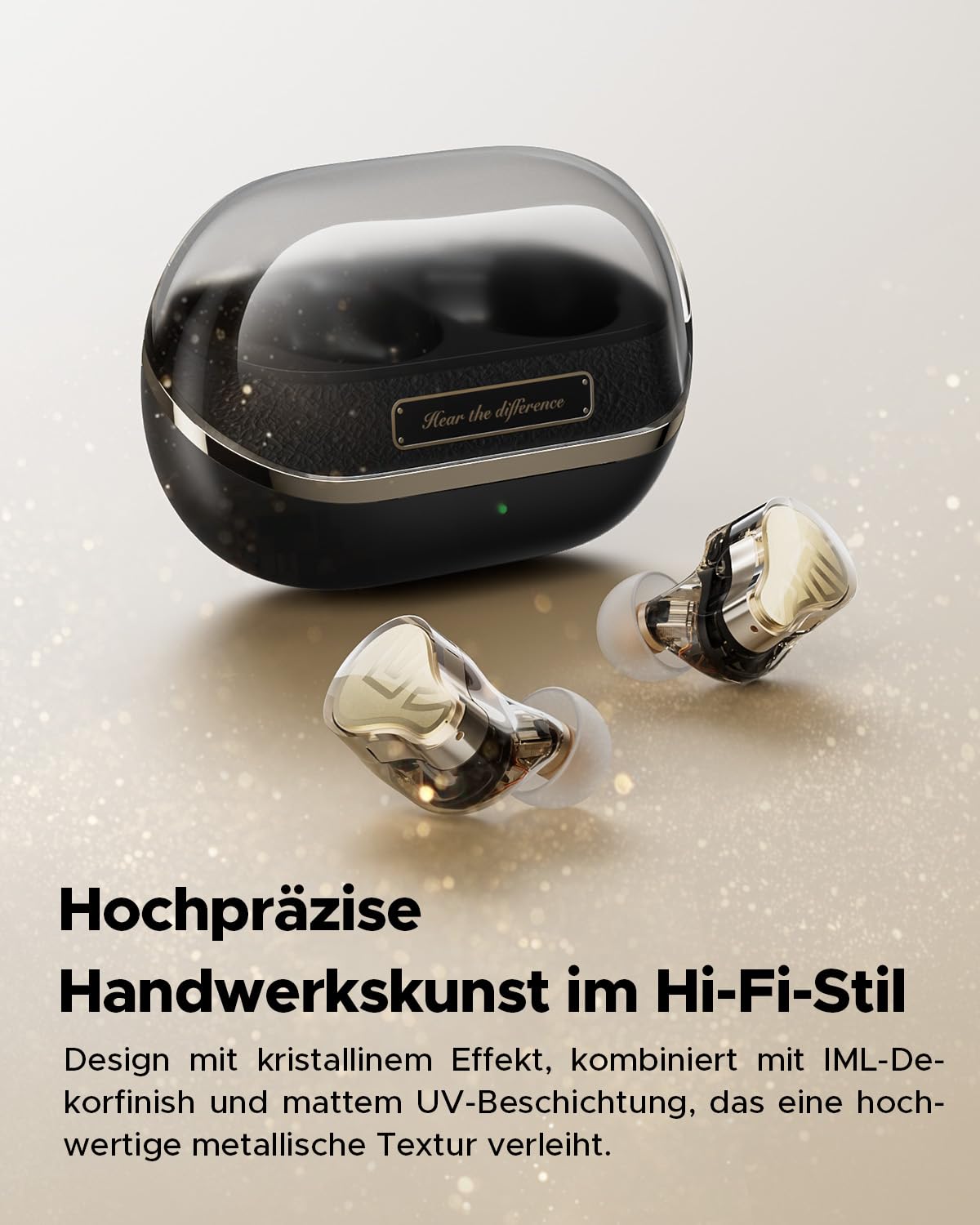 SoundPEATS H3 In-Ear Bluetooth Kopfhörer, Hi-Res/aptX Lossless/LDAC, Dual-BA + 12 mm Dynamic Driver, 55 dB Geräuschunterdrückung, Snapdragon Sound, QCC3091, 3-Mic, Multipoint, App, Schwarz-Gold