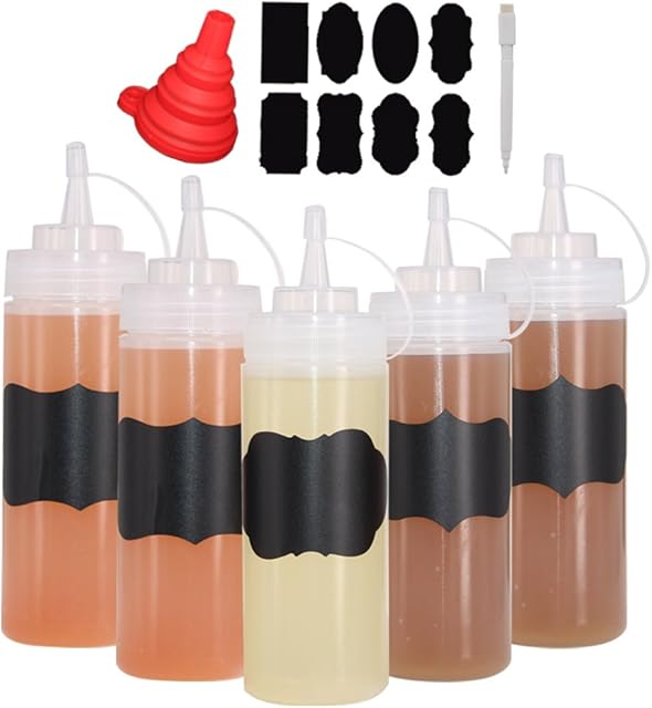 Belinlen 6 Pack 12 oz (360ml) Plastic Squeeze Sauce Bottle, Condiment Bottles with Twist On Cap Lids, Plastic Squeezy Bottles for for Soy, Sauce, Ketchup, Paint, Oil, Icing Dispenser