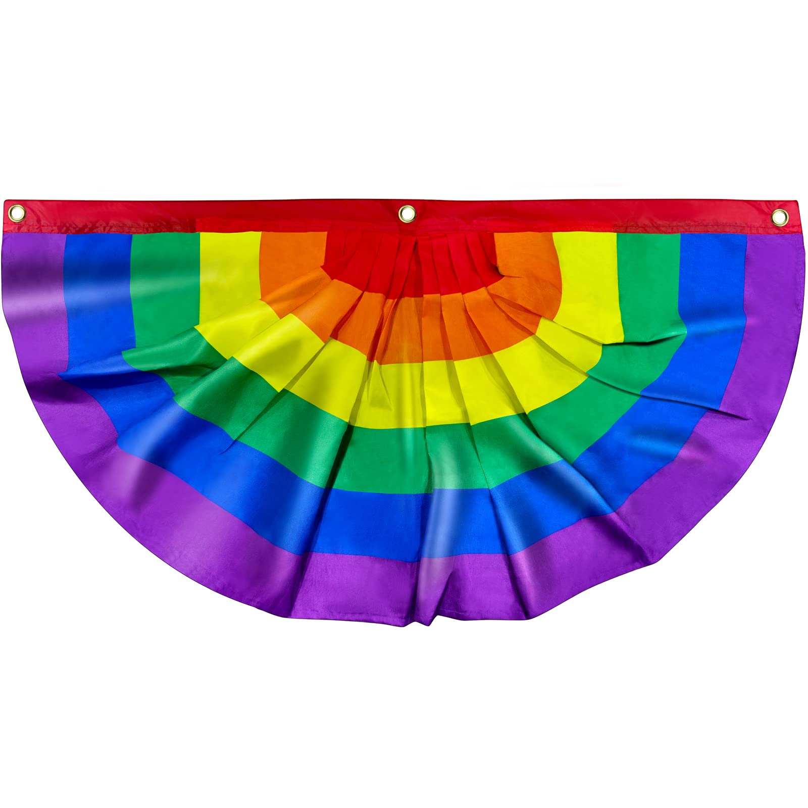 Pride Pleated Fan Flag, 100D Durable Rainbow Bunting Flag, Gay Pride Flag for LGBTQ, Banner Rainbow Polyester Flag for Balconies, Decks, Porches, Gardens, 1.5×3 Ft Pride Flag for Indoor Outdoor Decor