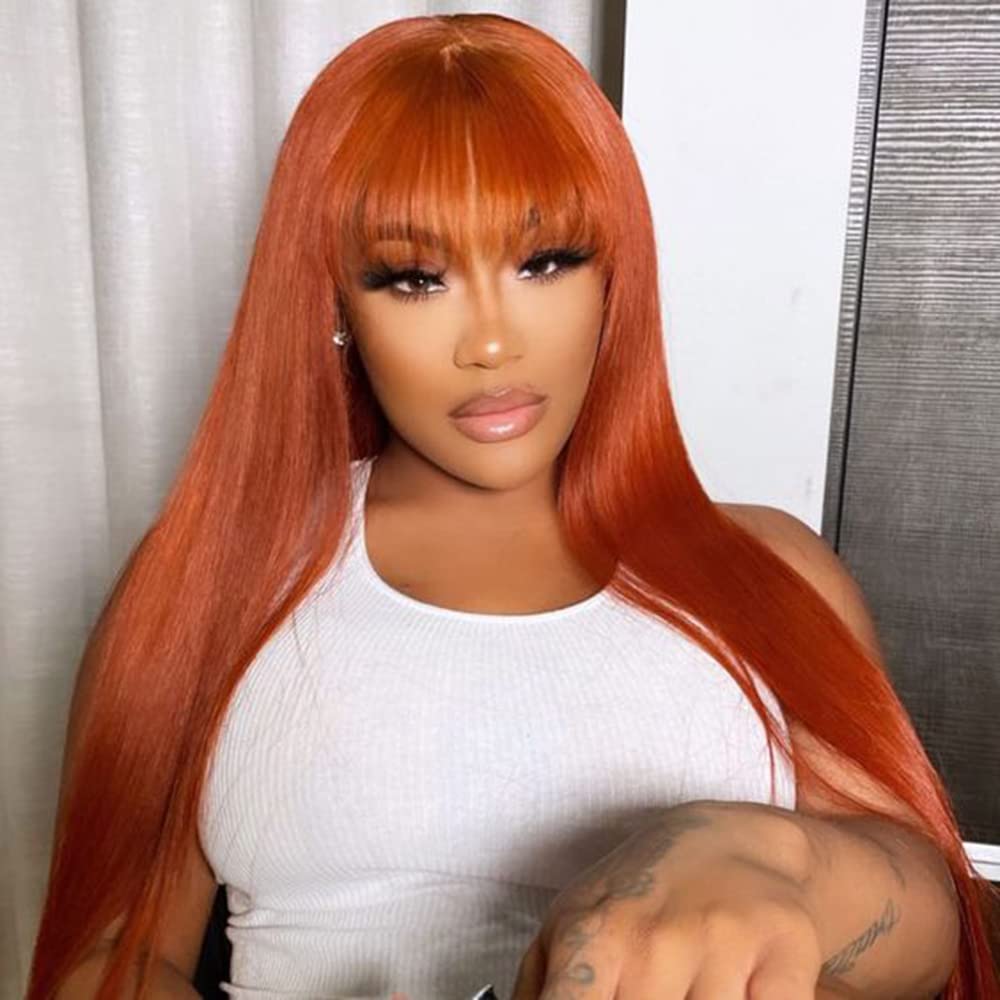 Amazon.com : REMY HAIR Ginger Orange Color Long Straight Wig  display picture 2