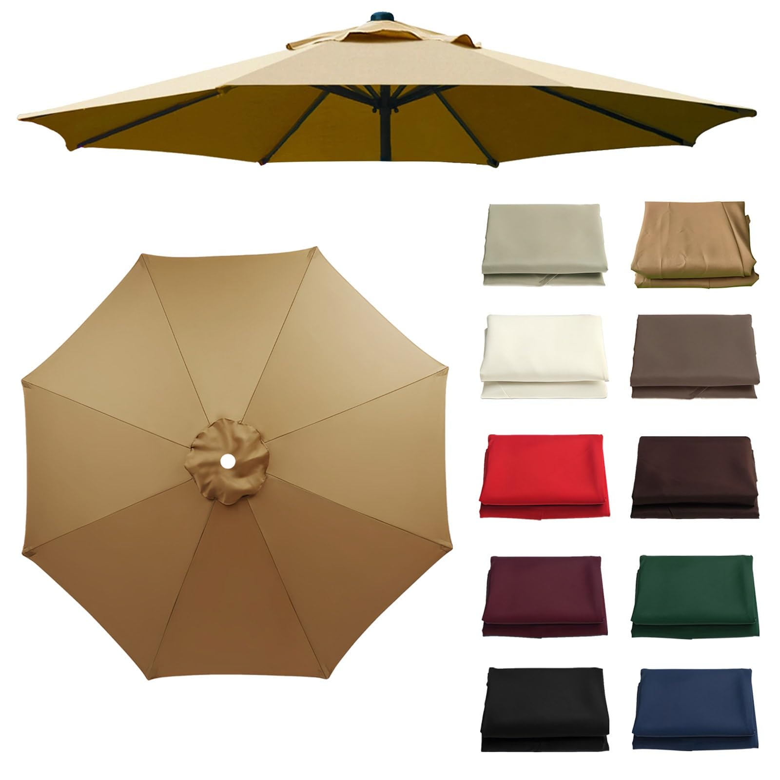 Umbrella Replacement Canopy, Polyester Fabric Replacement Canopy, UV Protective Parasol Canopy Cover, Replacement Parasol canopy, 6/8 Ribs Umbrella Garden Parasol Canopy Cover(Khaki,8 ribs: 2m/6.6ft)
