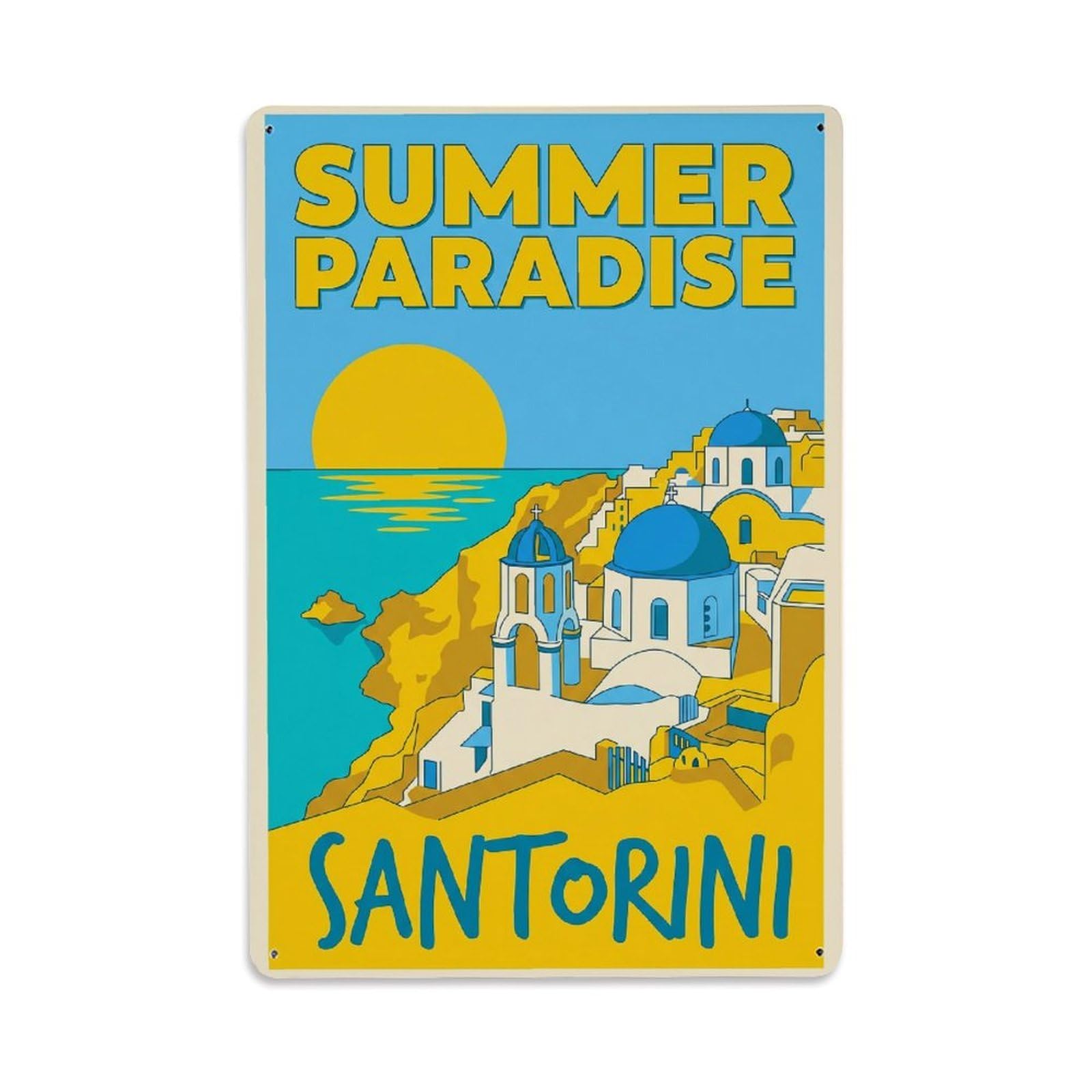 Gead 8X12inch Style Vintage Travel Santorini Summer Paradise Metal Tin Sign