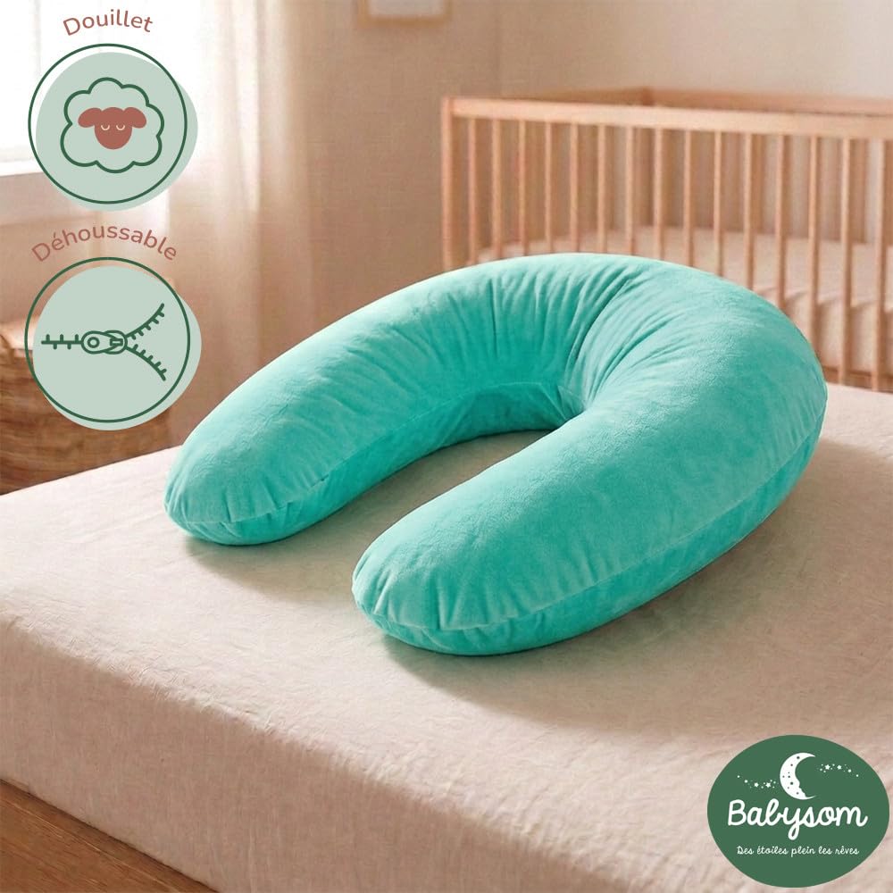Babysom Schwangerschaftskissen, mitwachsend, 2 Bezüge (Baumwolle, blaue Blume & Minky weich) + Babynestdecke – doppelter Komfort Sommer/Winter – Öko-Tex zertifiziert – XXL 170 cm