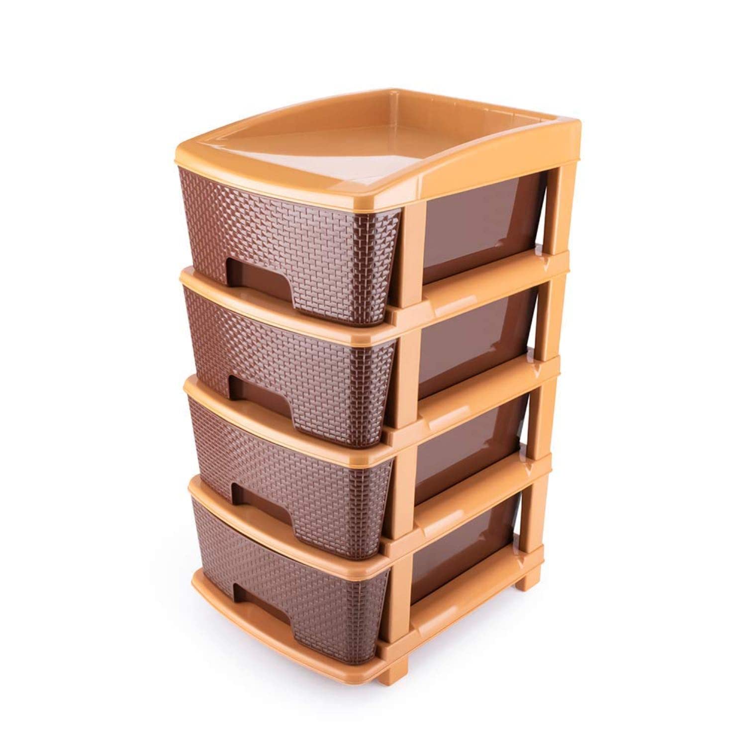 Flown Enterprise Foldable Modular Drawer Organizer Multipurpose Brown Drawers Boxes Storage Rack, Plastic (4 Layer Drawer) Trolley Foldable Drawers Multi-Purpose