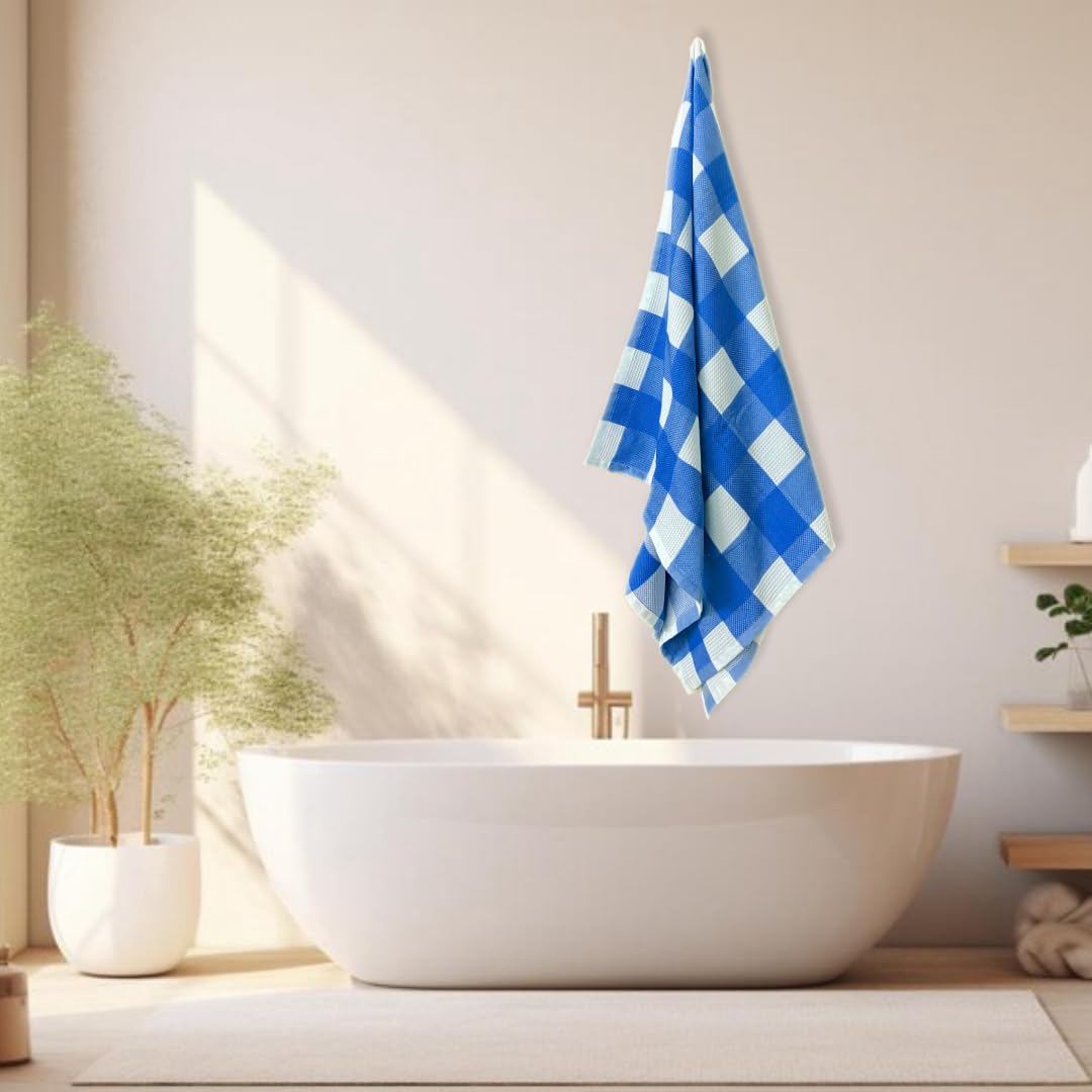 COTFLEX Bath Towel for Men and Women Waffle, 100% Cotton, Travel Towel, Soft Absorbent and Quick Dry, Large Size, Pack of 1 (Blue)