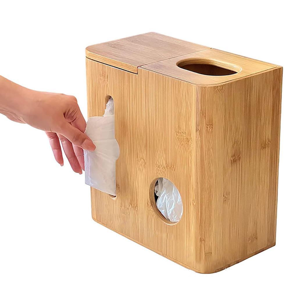 EFLALYHG Soporte para Bolsa de Basura, portarrollos dispensador de Bolsas de Basura de plástico, Soporte para Bolsas de bambú, Organizador montado en la Pared
