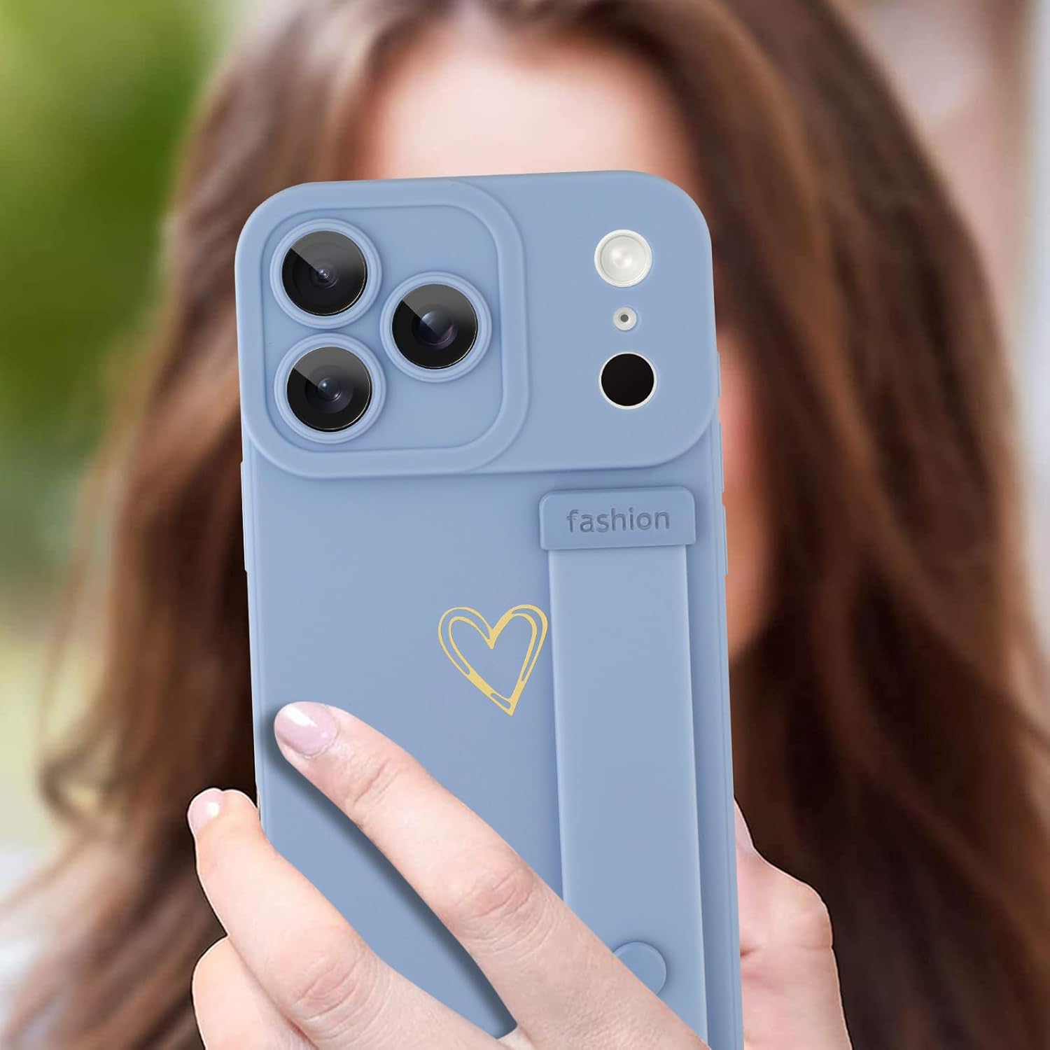 Compatible with iPhone 17 Pro Max Case for Women Men, Cute Love Heart Pattern, Built in Adjustable Metal Wrist Strap Grip Hand Holder Kickstand Soft Silicone Cover 6.9 Inch, Blue - Image 6